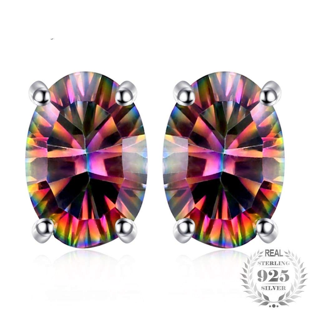 1.5Ct Natural Fire Rainbow Mystic Topaz Hoop Earrings - 925 Sterling Silver Oval Studs for Women | Elegant Fashion Jewelry Gift for Birthday, Anniversary & Special Occasions