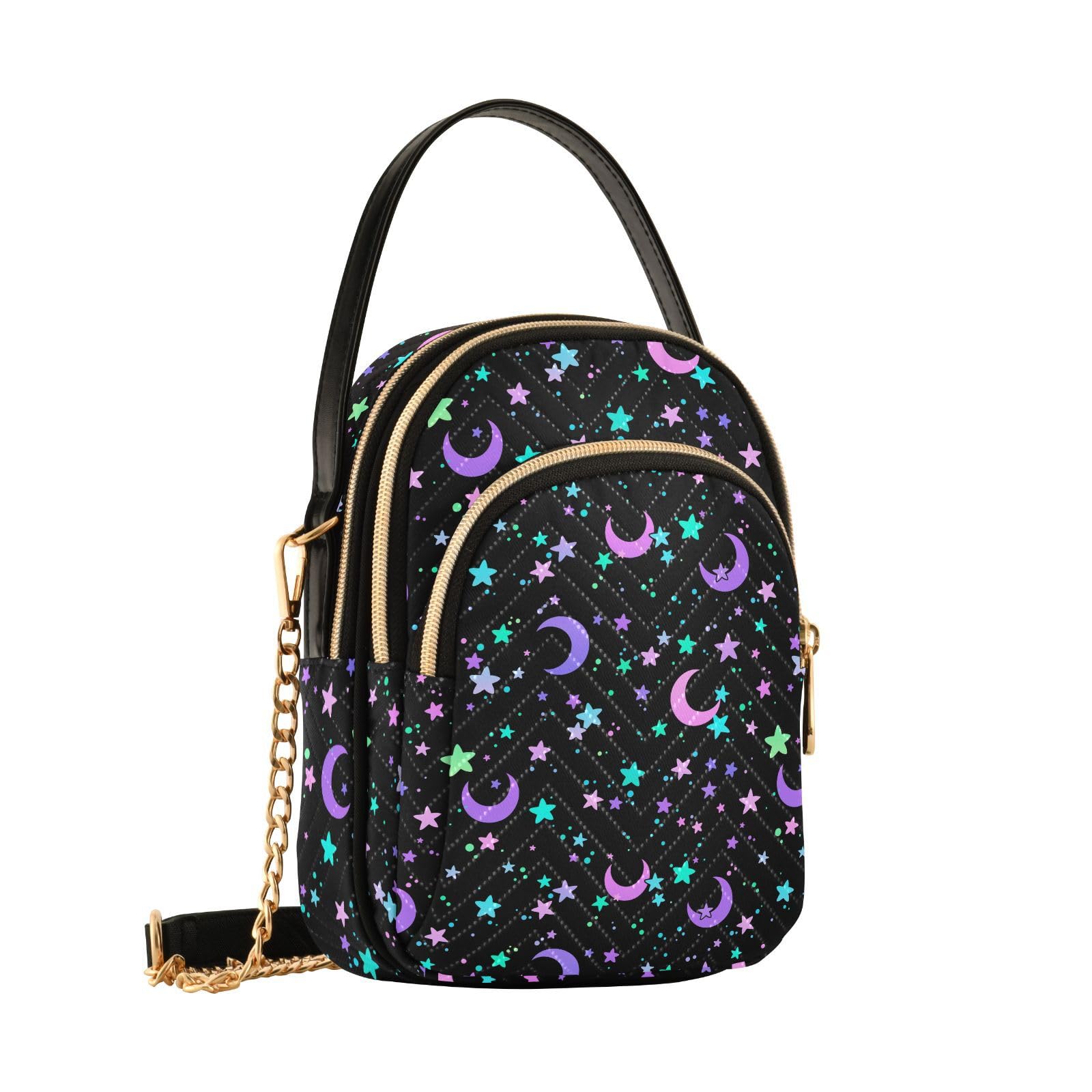 Trendy Gothic Bat Print Quilted Crossbody Bag for Women - Stylish Cell Phone Purse with Adjustable Strap, Perfect for Travel, Shopping & Daily Use