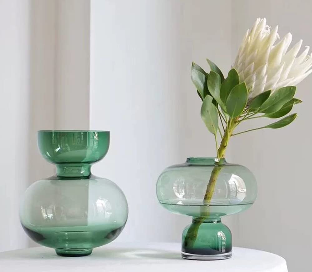 Modern Glass Vase for Flowers - Elegant Art Vase for Home Decor, Wedding Centerpiece & Table Decoration - Green | Perfect for Living Room, Dining Table & Wedding Reception Decorations