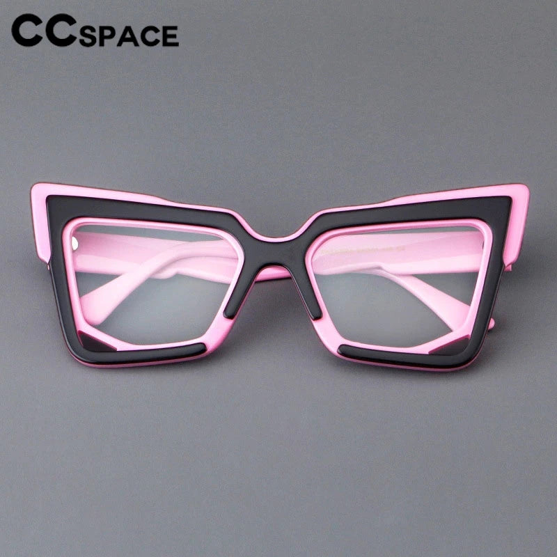 CCspace Unisex Full Rim Square Cat Eye Acetate Eyeglasses Frame 301622 - Stylish Retro Glasses for Women & Men, Perfect for Office, Reading & Fashion Accessories