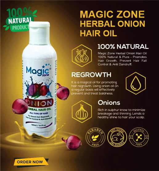Magic Zone Onion Hair Oil for Hair Growth & Fall Control with Onion Extract & Redensyl - 2 Pack (100ml Each) | Promotes Thicker, Stronger Hair | Perfect for Daily Hair Care & Scalp Treatment