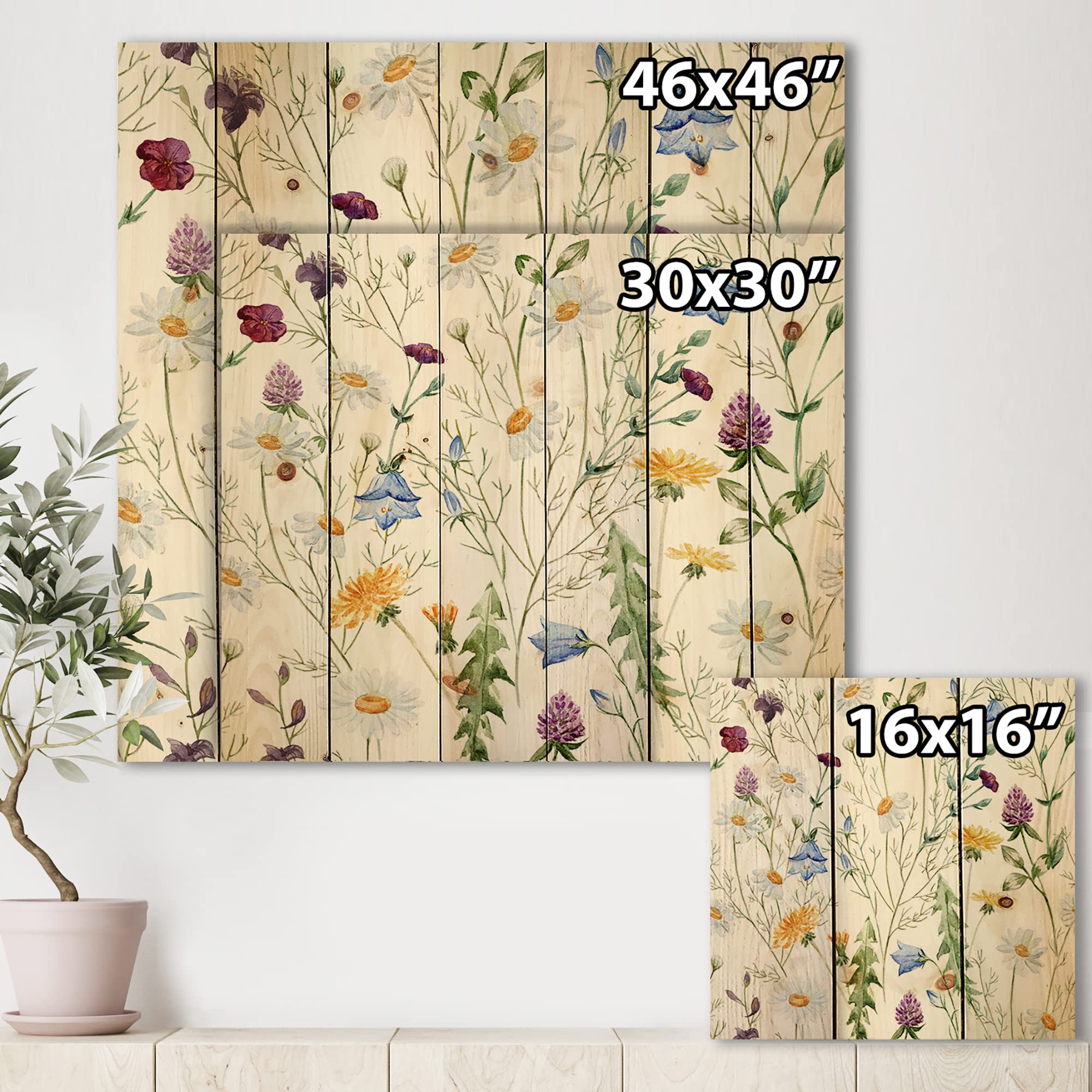 Wildflowers Chamomile Wood Wall Decor - Floral Pine Art for Home & Office
