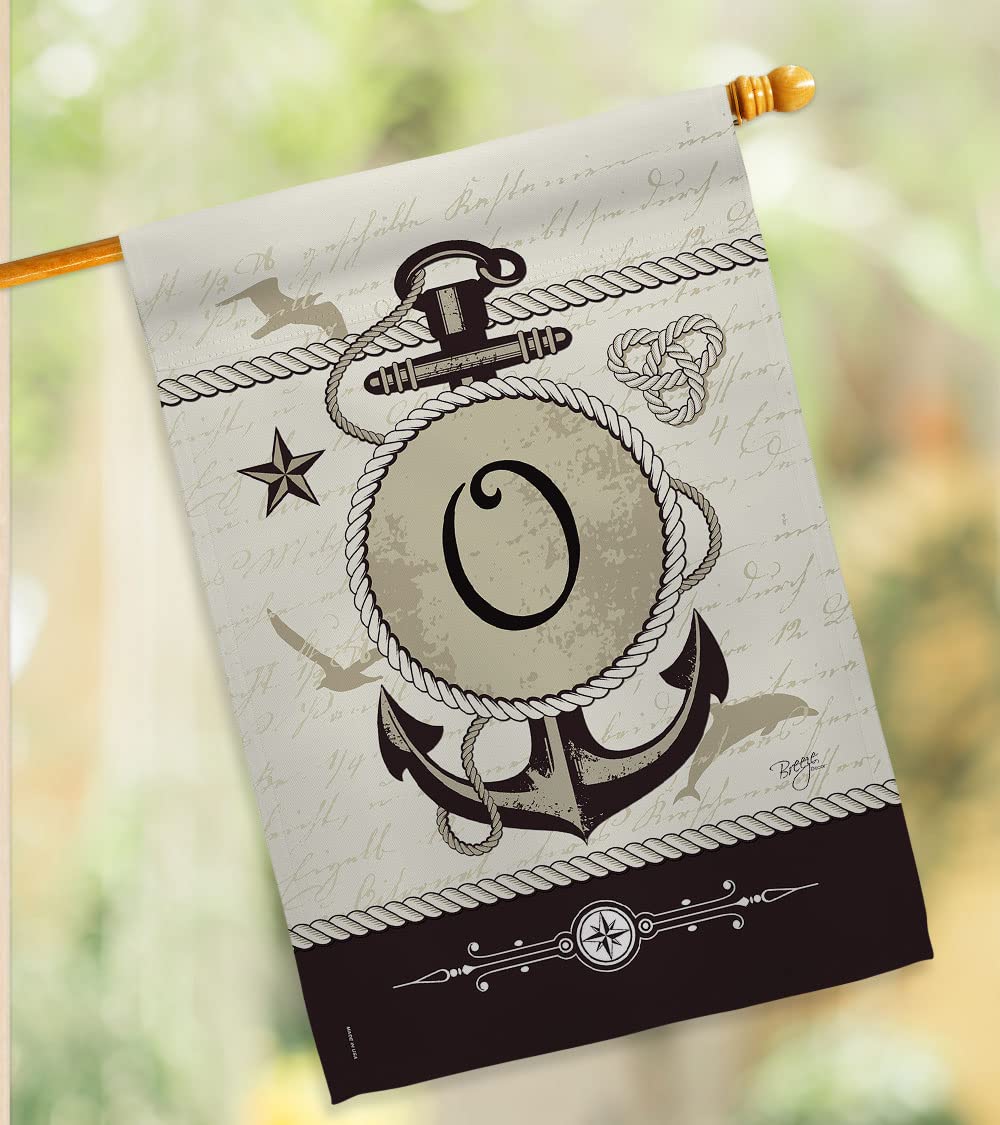 O Initial Coastal Nautical House Flag Set 28x40 with Pole - Beach Home Decor