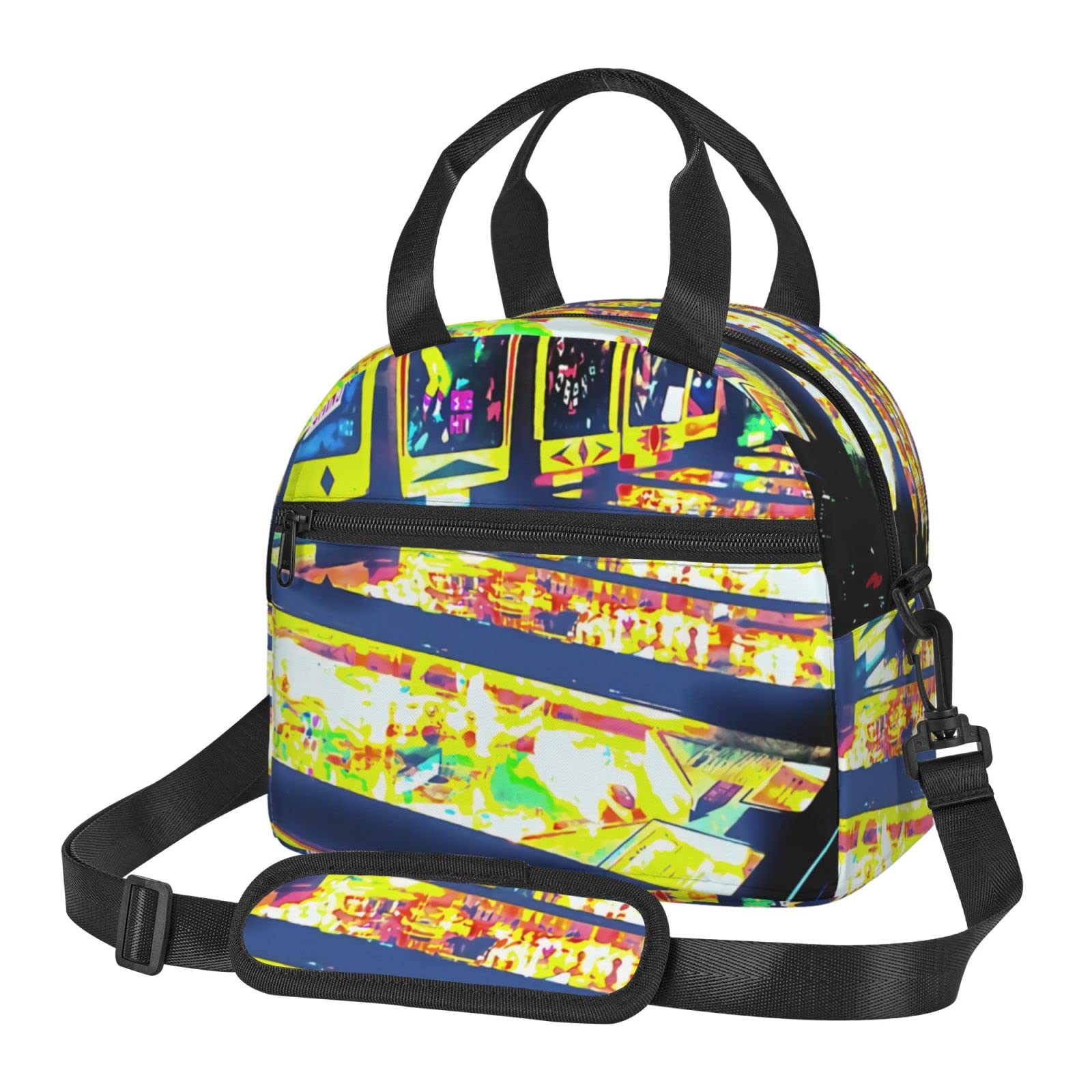 Reusable Insulated Lunch Box for Kids & Adults - Pinball Arcade Design Tote Bag for Office, School, Hiking, Picnic & Beach - BPA-Free Thermal Lunch Container for Women & Men