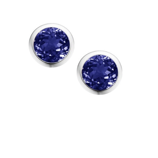 Sterling Silver & Iolite 4mm Round Stud Earrings for Women - Elegant Everyday Jewelry for Work, Date Night & Special Occasions