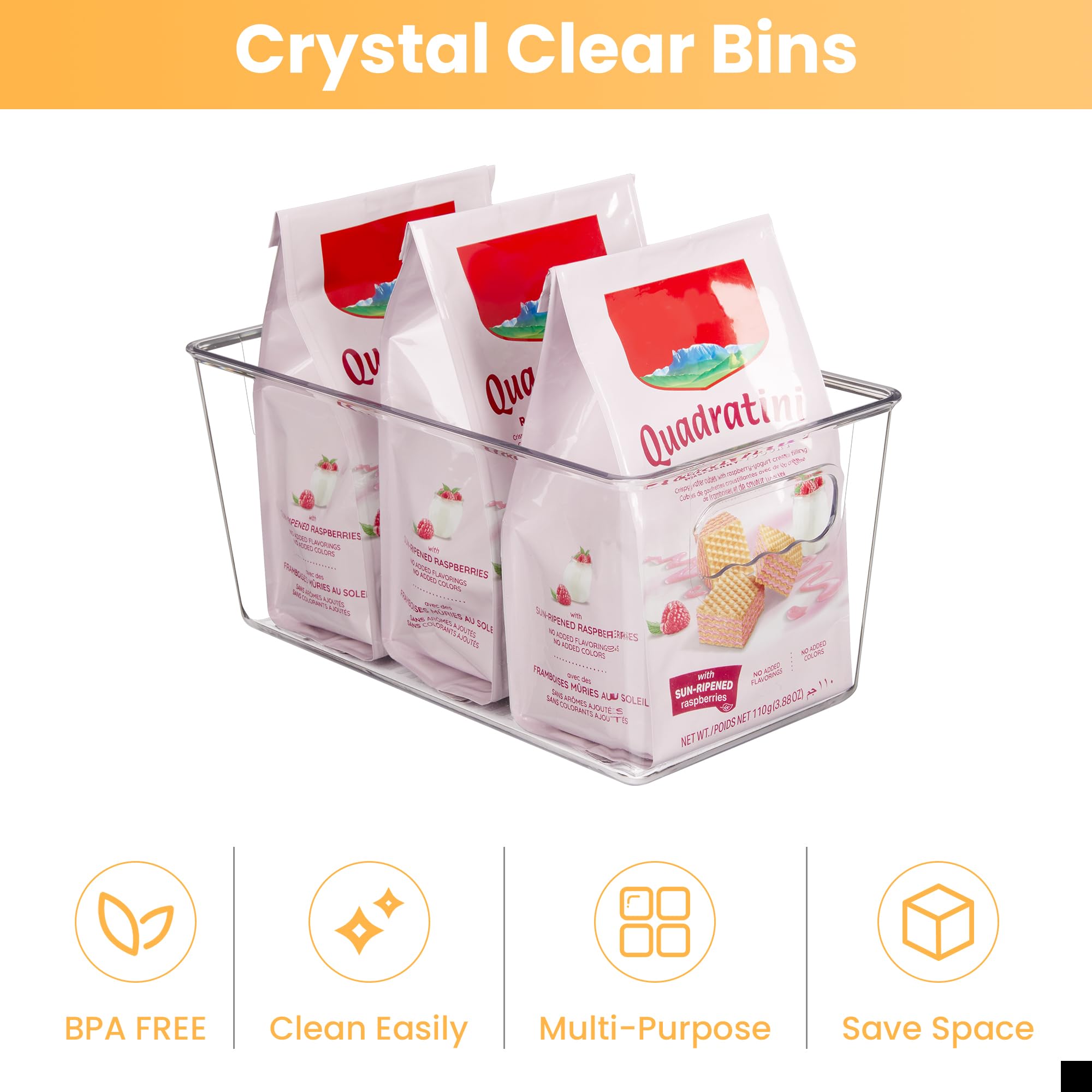 YIHONG 4-Pack Clear Plastic Storage Bins with Handles - Small Pantry Organizer for Kitchen, Freezer, Cabinet & Closet Storage | Perfect for Food Containers, Spice Jars, Toiletries & Home Organization