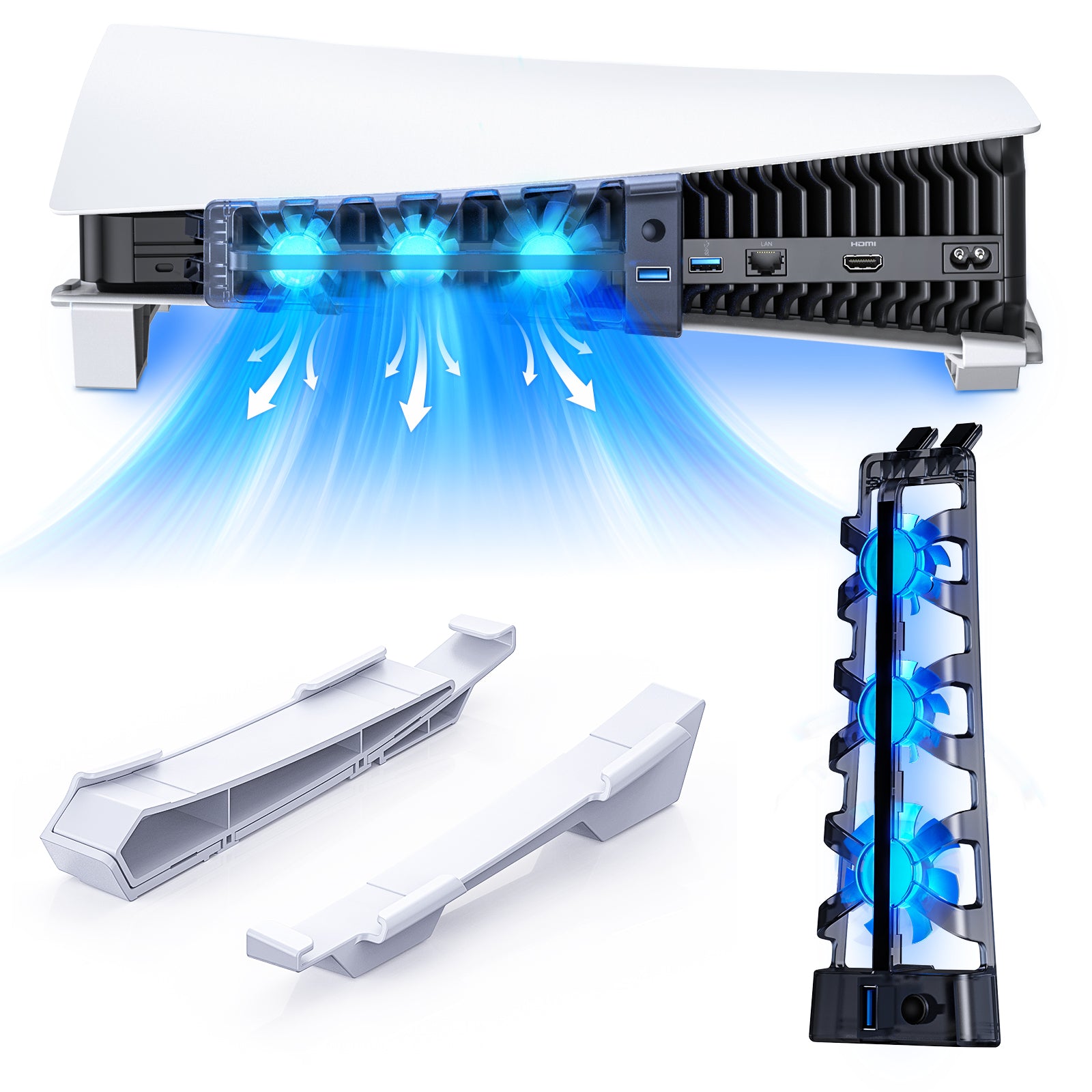 NexiGo PS5/PS5 Slim Horizontal Stand with Cooling Fan - Dual Cooling System for Better Airflow, Compatible with Playstation 5 & PS5 Slim - Perfect for Gaming Setups & Entertainment Centers