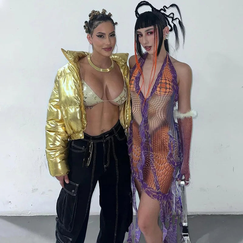 **Gtpdpllt Asymmetrical Fringed 3D Print Dress for Women - Sexy Summer Deep V Backless Short Dress for Rave, Festival & Night Out**    *(Perfect for beach parties, music festivals, club nights, and summer vacations!)*