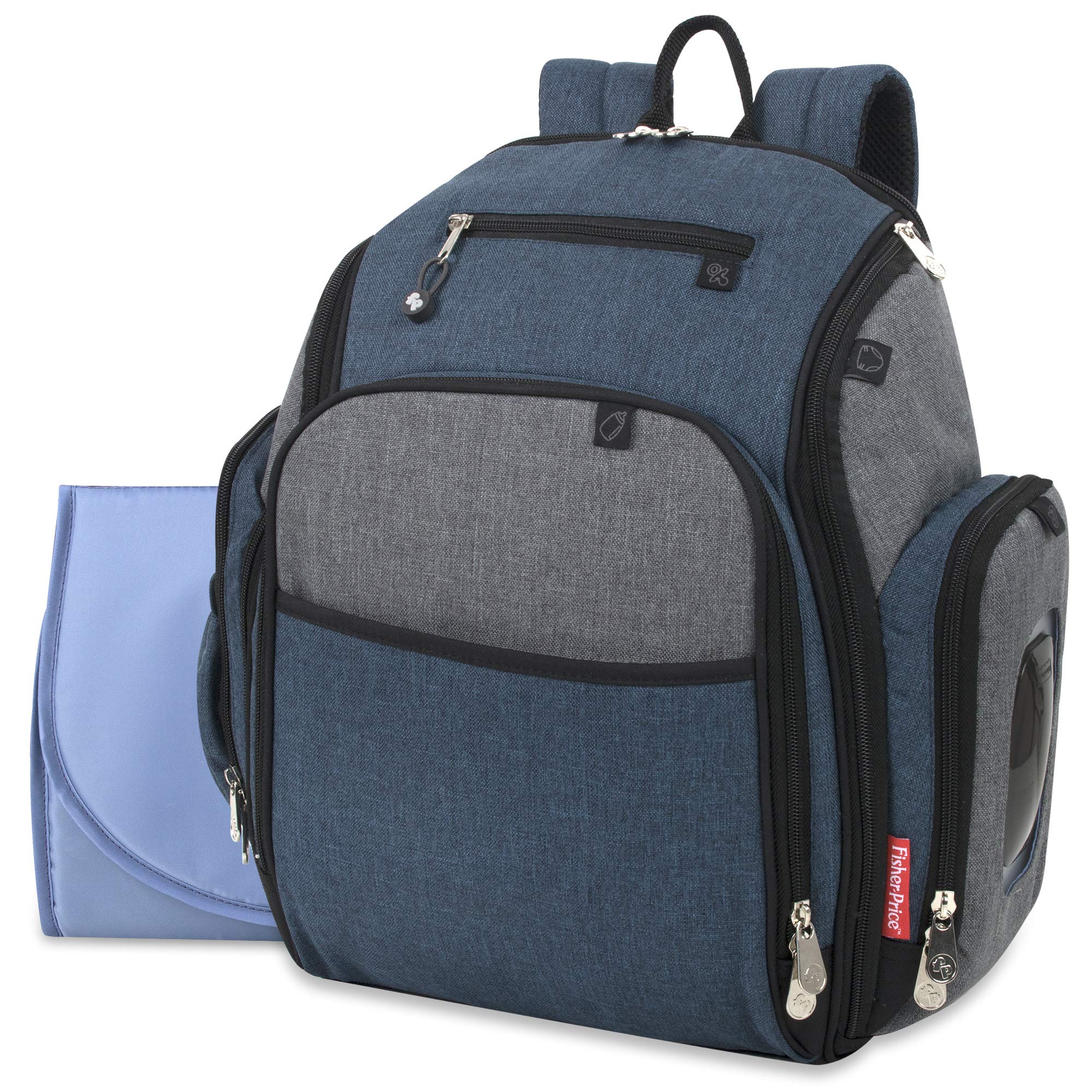 Fisher-Price Fastfinder 3-Piece Diaper Bag Backpack for Parents - Waterproof Baby Changing Bag with Insulated Bottle Pockets & Wipe Dispenser | Perfect for Daycare, Travel & On-the-Go Parenting