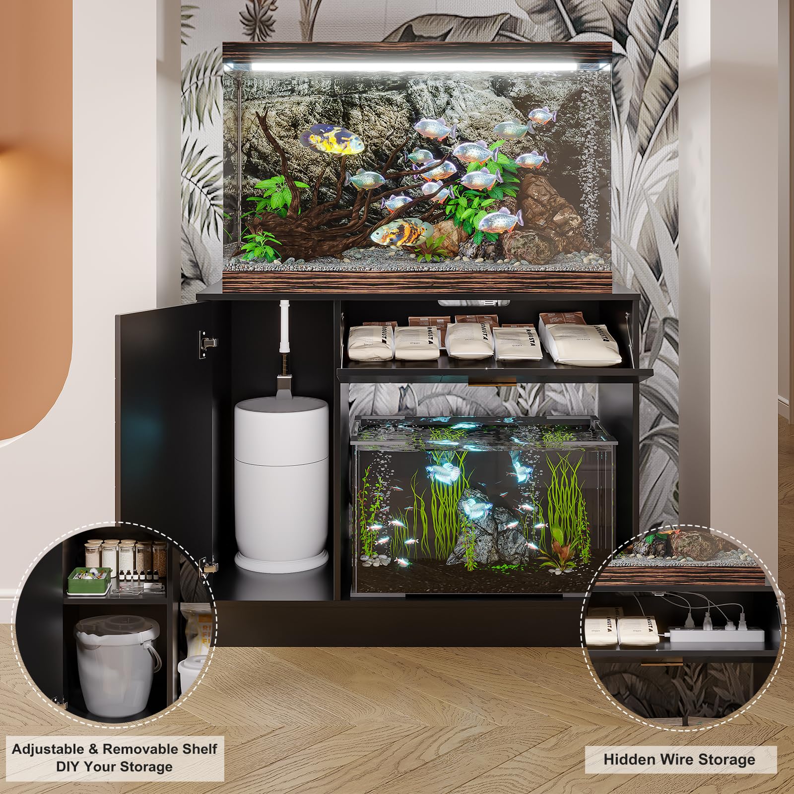 40 Gallon Fish Tank Stand - Heavy Duty Black Aquarium Stand for 29-50 Gallon Tanks with Drawer & Cabinet - Sturdy & Durable for Home, Office or Pet Store Use