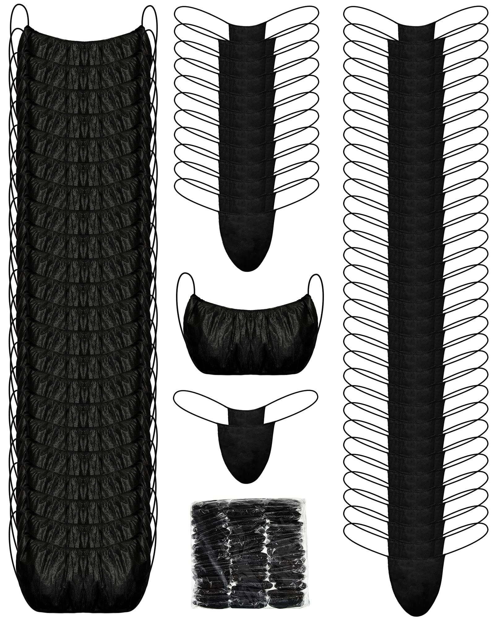 75 Packs Disposable Bra & Panty Sets for Women - 25 Spa Tops, 50 Thong Bikini Underwear - Individually Wrapped Black Underwear for Spray Tanning, Massage & Travel Essentials