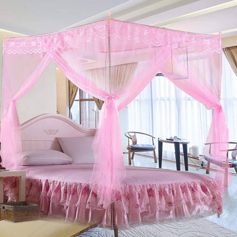 Luxury Mosquito Netting for Bed - Pink Bed Canopy with Openings, Elegant Bed Curtain for Women & Girls, Perfect for Bedroom Decor & Outdoor Camping (120x200x200cm)