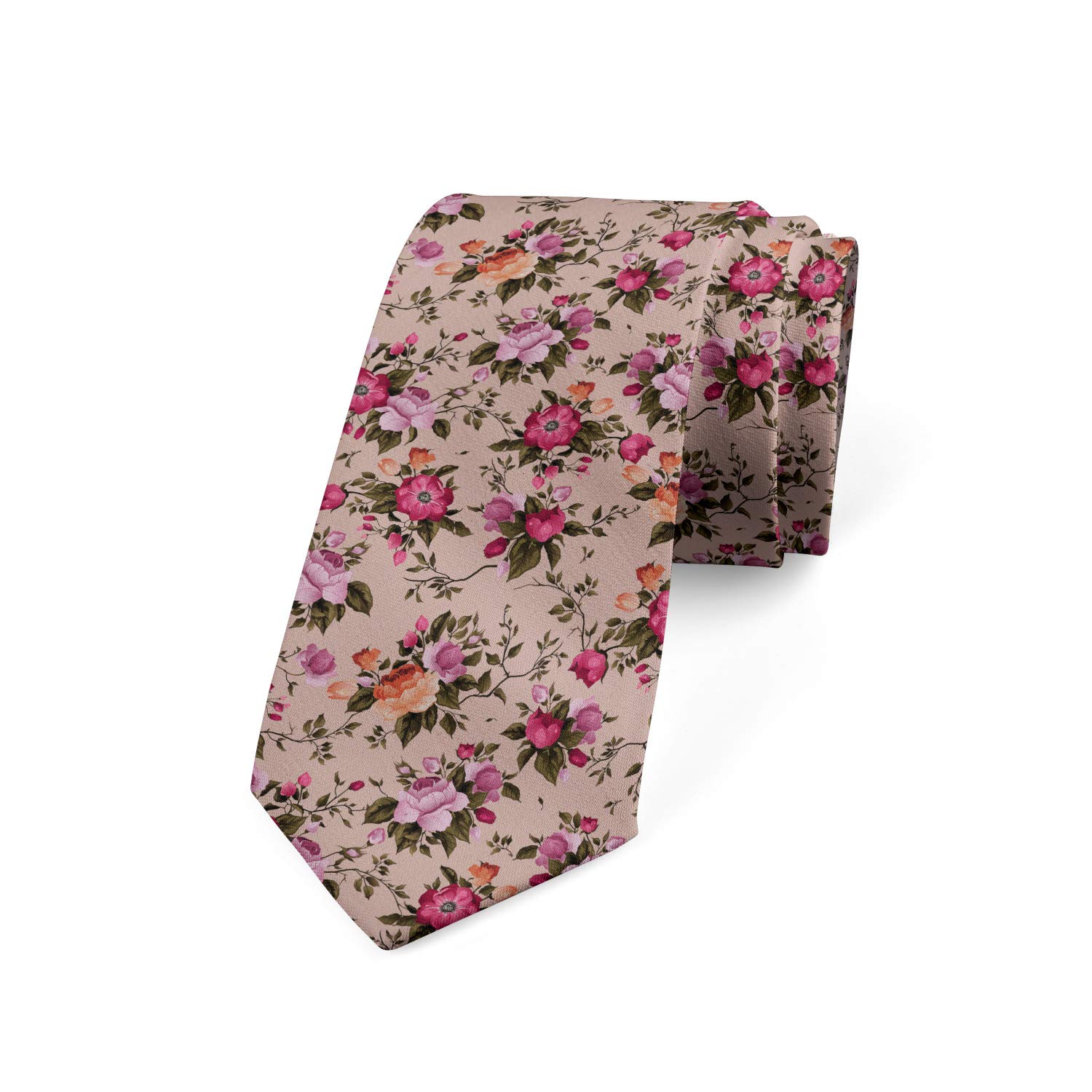 Ambesonne Floral Rose Pattern Necktie - 3.7