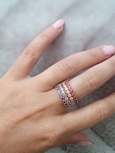 Multi Gemstone Band Ring - Amethyst & Tiny Stones Gold Filled Ring for February Birthdays, Bridal Party & Everyday Wear