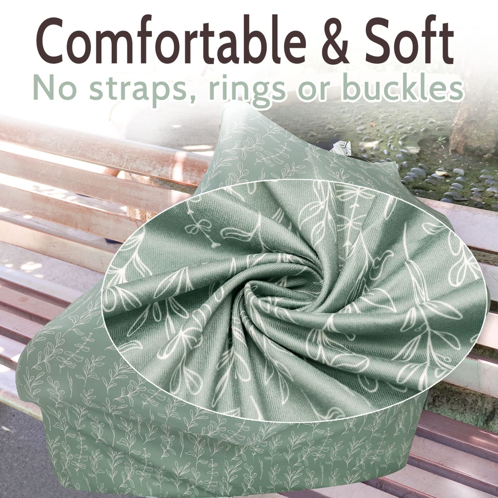 Soft Baby Car Seat Cover for Girls & Boys - Infant Car Seat Canopy with Shoulder Pads | Super Comfortable Car Seat Strap Covers for All Car Seats & Strollers (Green Sage) | Perfect for Travel, Daily Commute & Outdoor Adventures