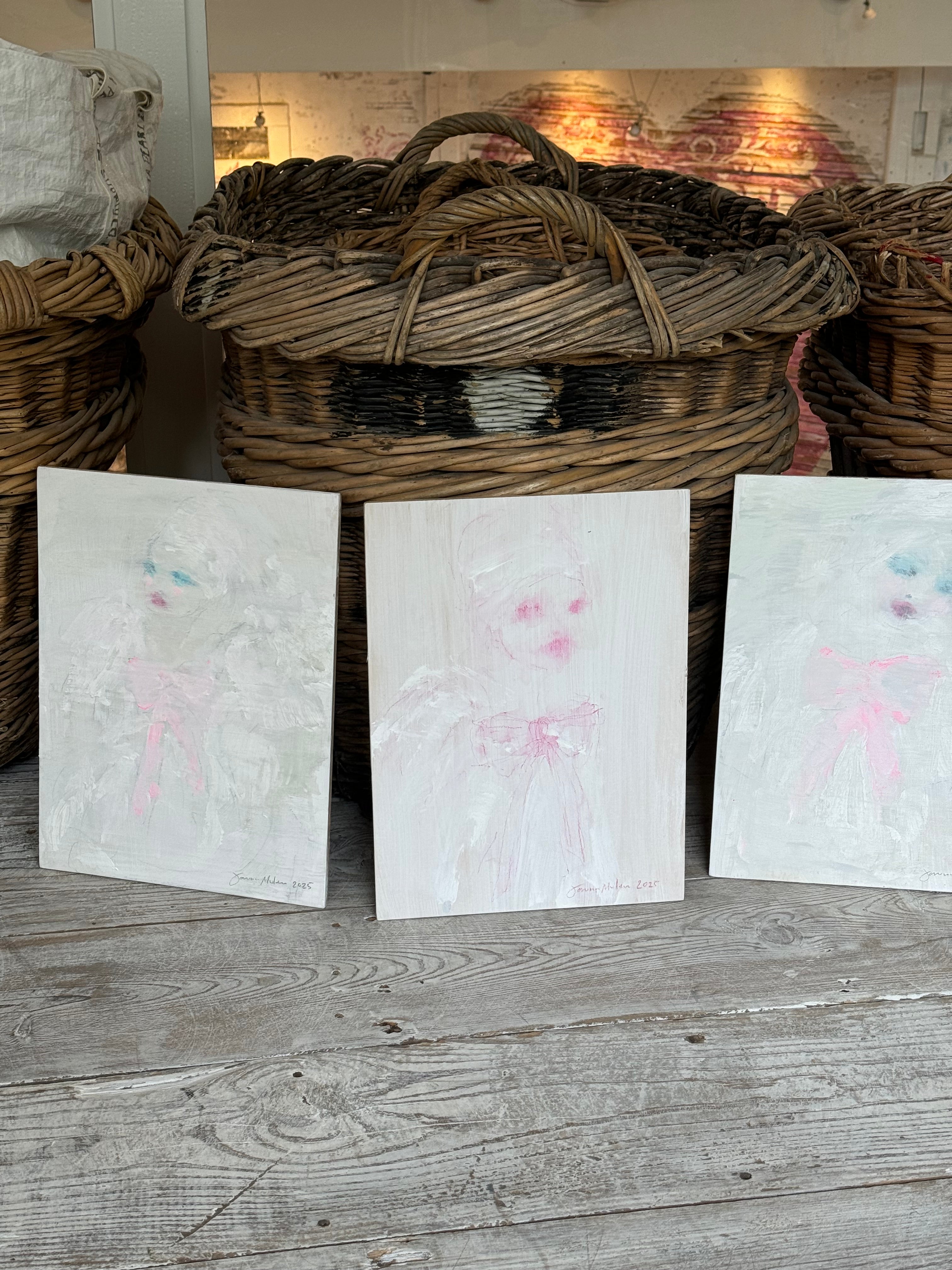 Jorunn Mulen Original French Pink Bow Painting - Handmade Wall Art for Living Room, Bedroom & Office Decor