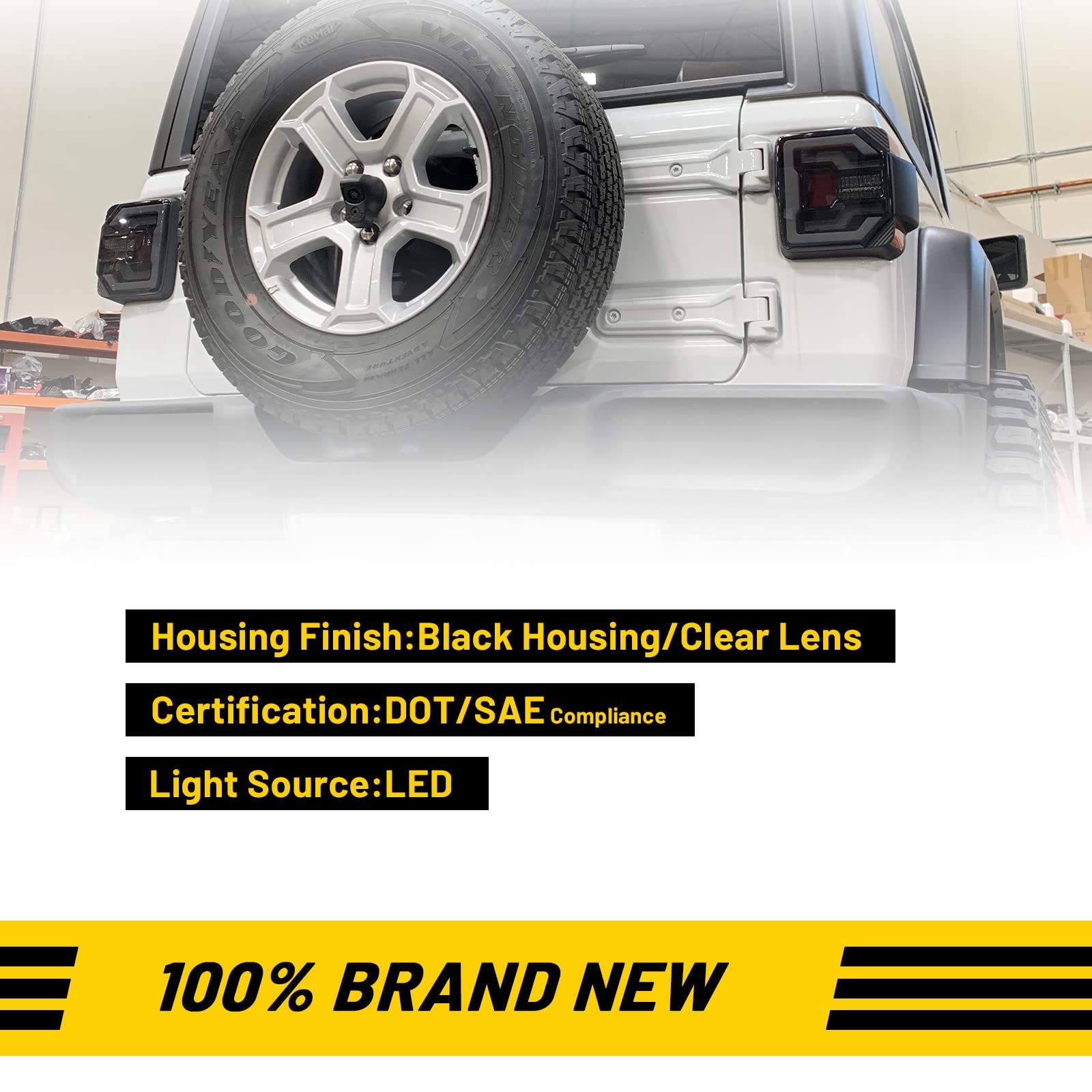 2018-2024 Jeep Wrangler JL LED Tail Lights with Sequential Turn Signal - Clear Lens Replacement Taillight Assembly (1 Pair) - Perfect for Off-Roading & Night Driving