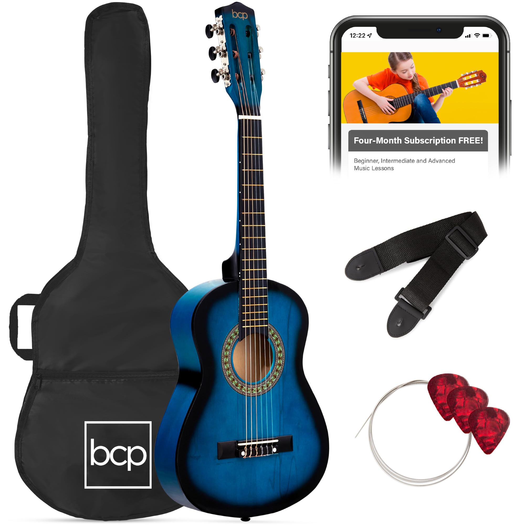 Best Choice Products 30-Inch Acoustic Guitar Beginner Kit with Strap, Case, Extra Strings & Rosette Inlay - Blueburst | Perfect for Kids, Teens & Adult Beginners | Home, School & Travel Use