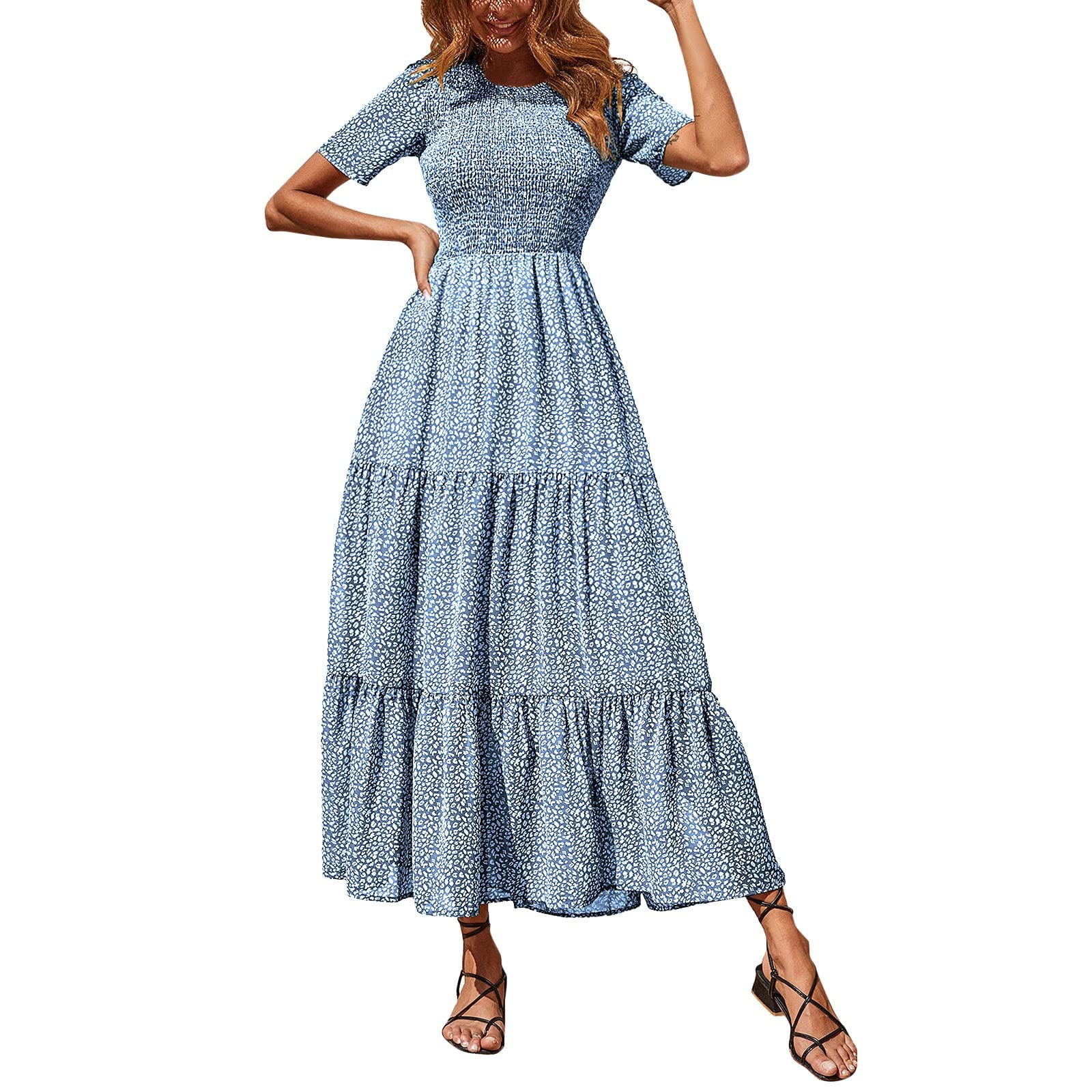 Women's Comfortable Beach Sundress - Casual Short Sleeve V-Neck Summer Dress with Pockets | Perfect for Vacation, Poolside, and Outdoor Activities