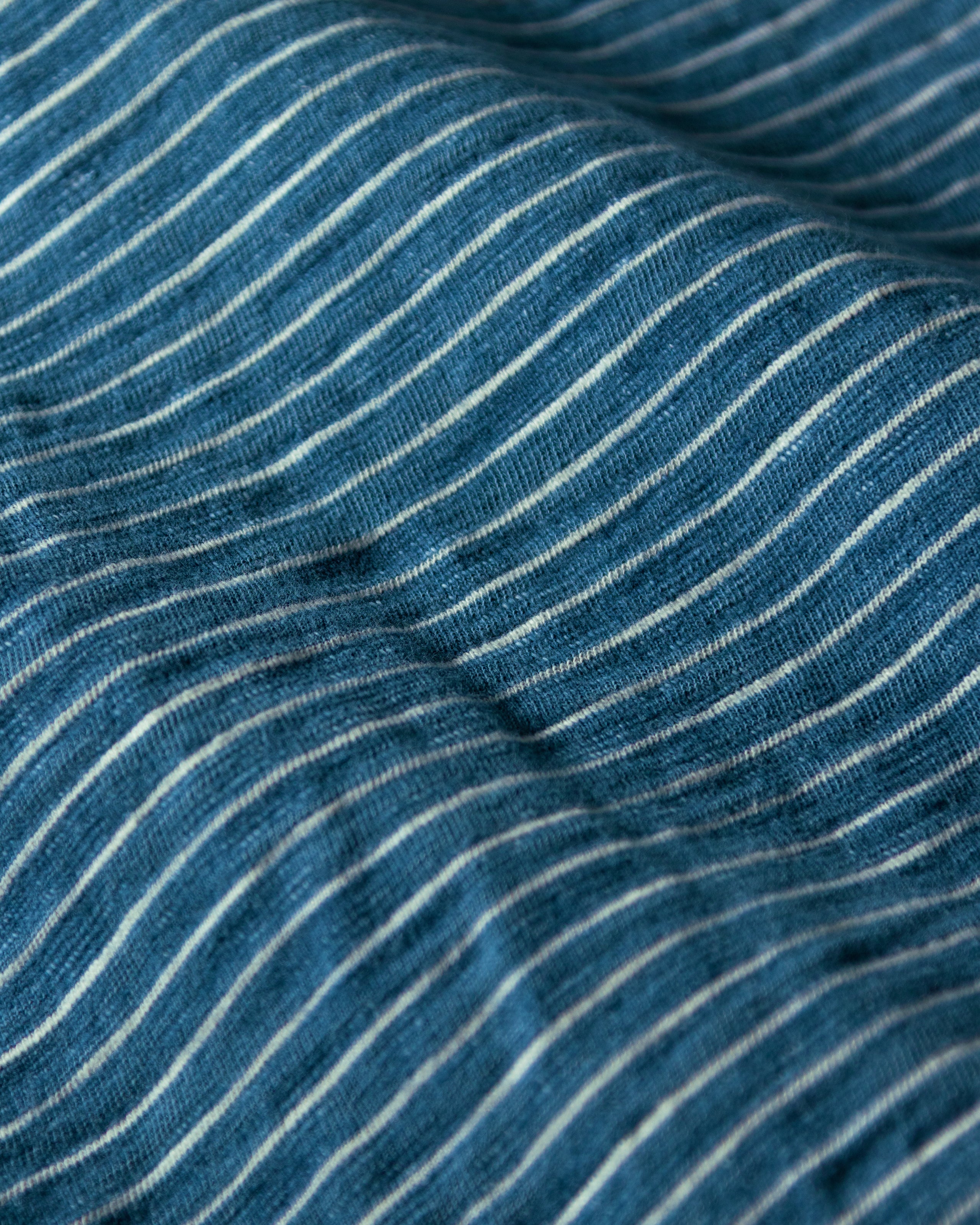 Men's Long Sleeve Indigo Polo Shirt - Blue & White Slub Stripe Cotton Casual Wear for Office, Golf & Everyday Outfits
