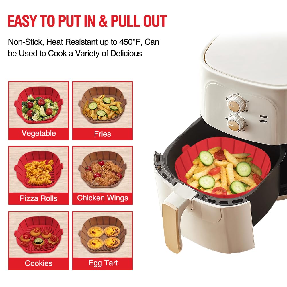 Non-Stick Silicone Air Fryer Liners for 2-3 QT Small Air Fryers - 2 Pack Square Reusable Baking Tray Accessories - Perfect for Healthy Cooking, Roasting, and Baking - Better Than Paper Liners