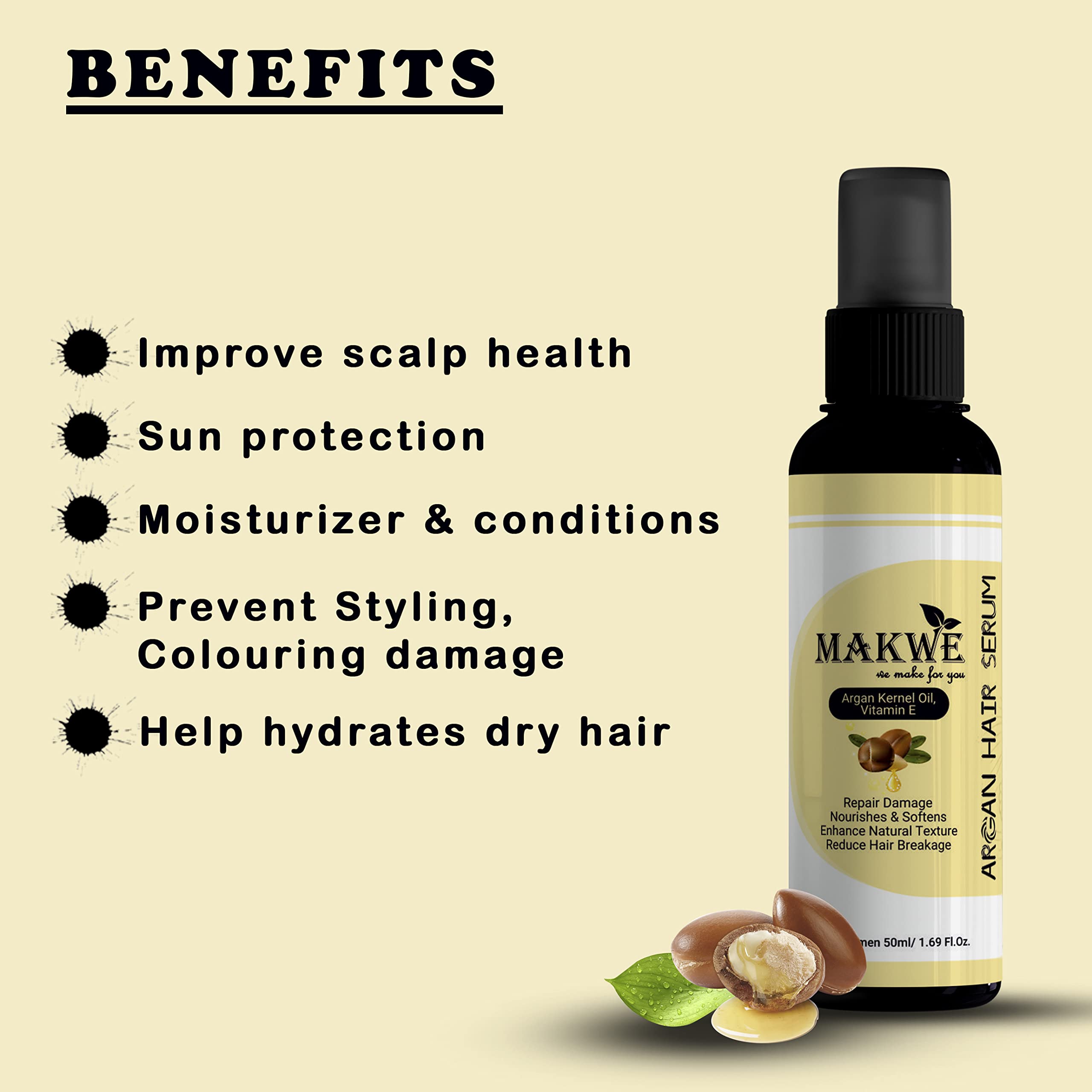 MAKWE Skin Science Vitamin E & B5 Shampoo with Argan Oil Hair Serum - Ultimate Hair Care 2 Piece Set for Dry, Damaged Hair | Deep Hydration & Repair for Shiny, Healthy Locks | Perfect for Daily Use & Salon-Quality Results at Home