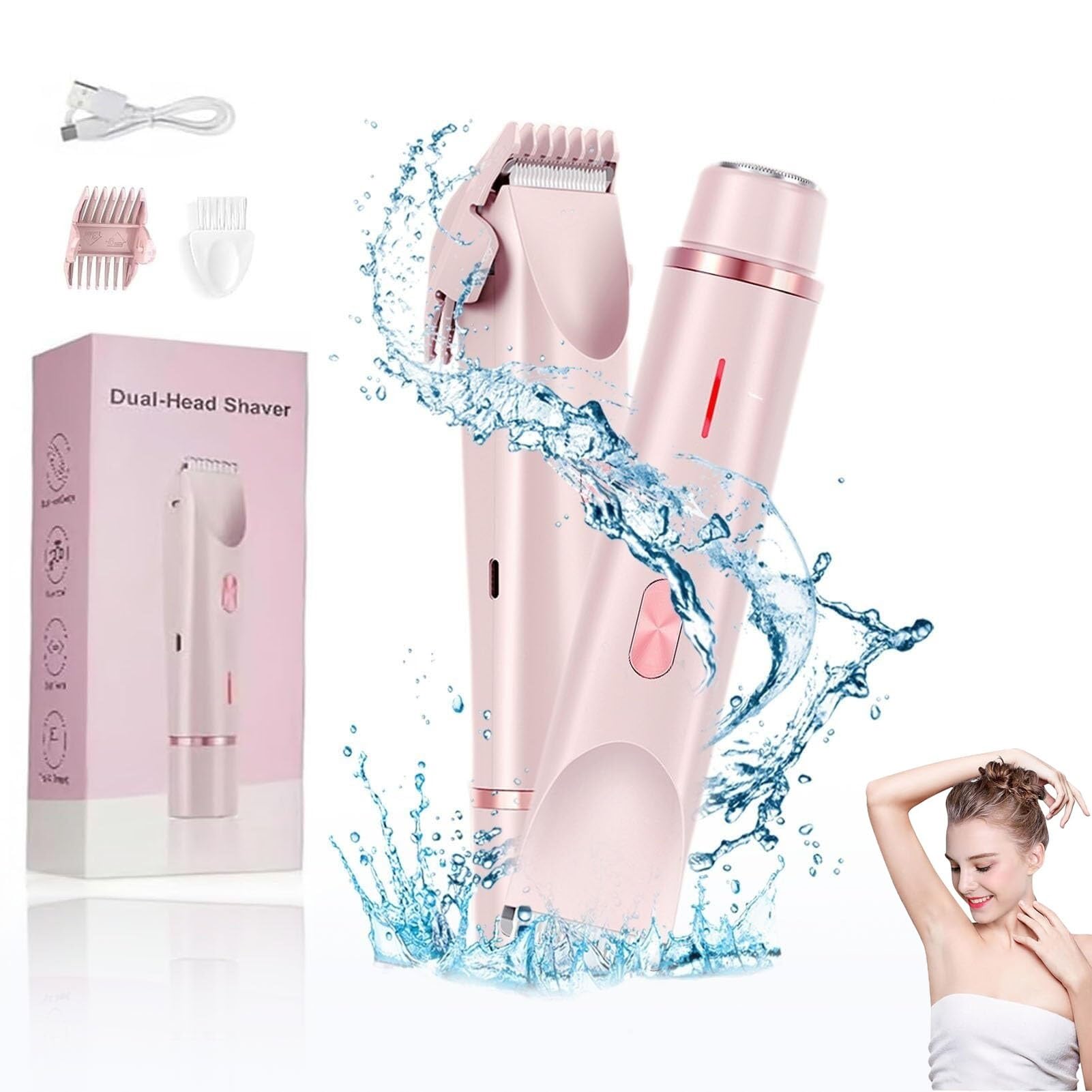Ezme Comfort 2-in-1 Electric Lady Shaver - Dual Head Rechargeable Wet & Dry Shaver for Women | Waterproof Trimmer for Face, Arms, Legs & Bikini Line | Smooth Shaving at Home or Travel