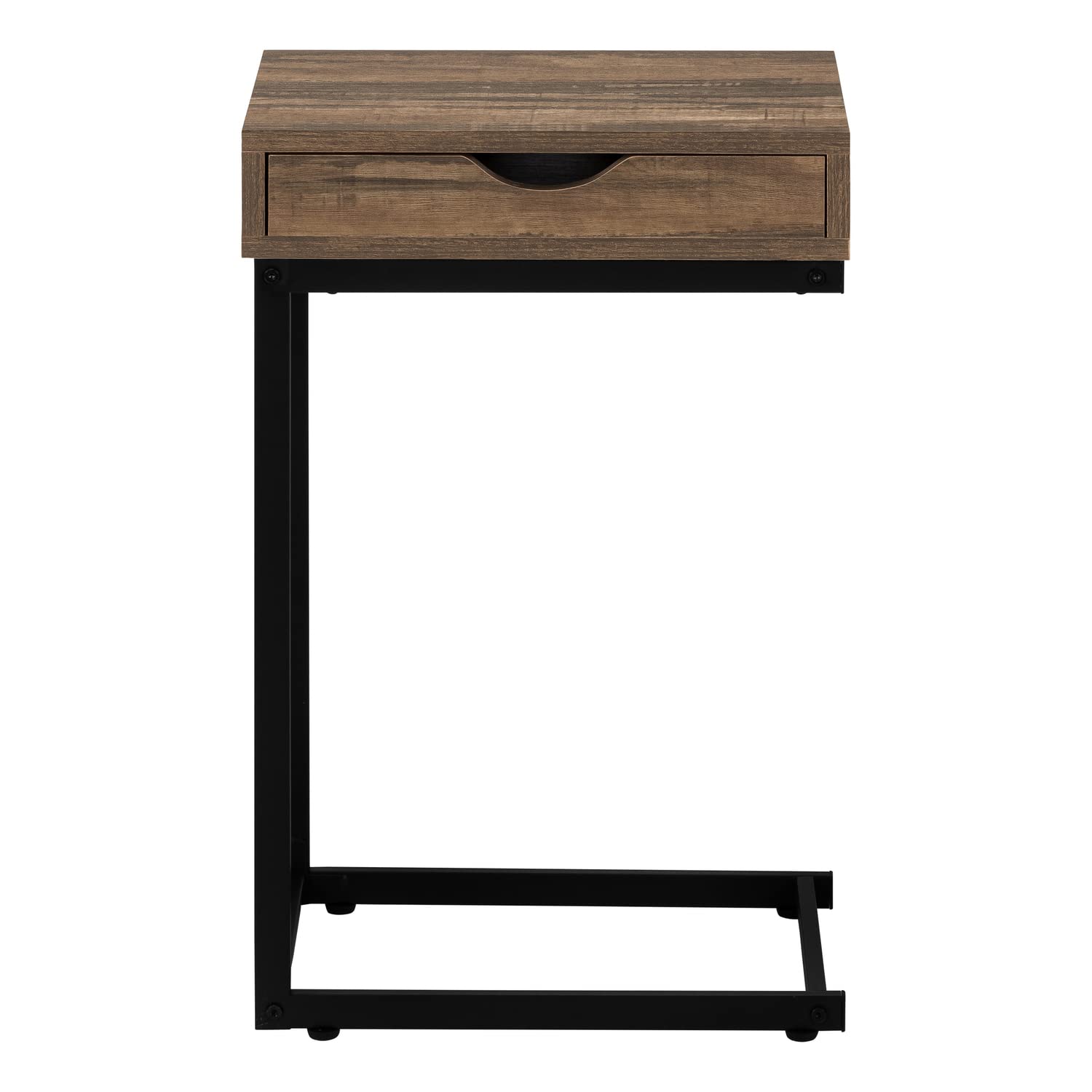 Monarch Specialties I 3602 C-Shaped Accent Table with Storage Drawer - Modern End Table/Side Table for Living Room & Bedroom - Brown & Black Metal Laminate Contemporary Design - Perfect for Snacks, Books & Home Decor Storage