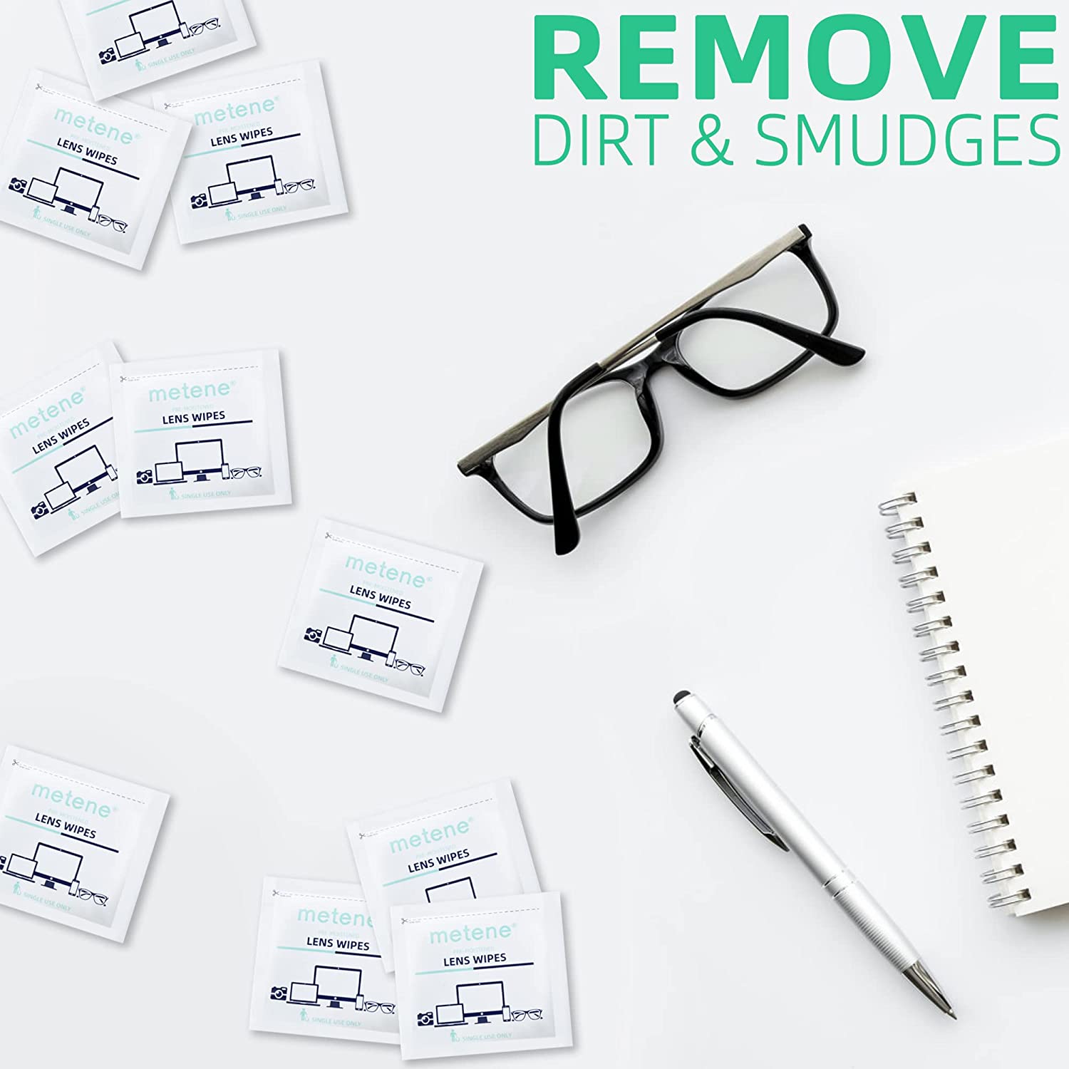 Metene Lens Wipes - 220 Count Pre-Moistened Eyeglass Cleaning Wipes for Glasses, Sunglasses & Screens | Perfect for Home, Office & Travel Use
