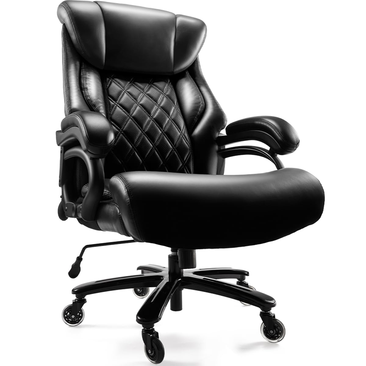 500lbs Heavy Duty Big and Tall Office Chair - Wide Spring Seat Executive Desk Chair with 360 Swivel & Heavy Duty Casters - Large Size Computer Chair for Home Office (Black) - Perfect for Plus-Size Professionals and Long Work Sessions