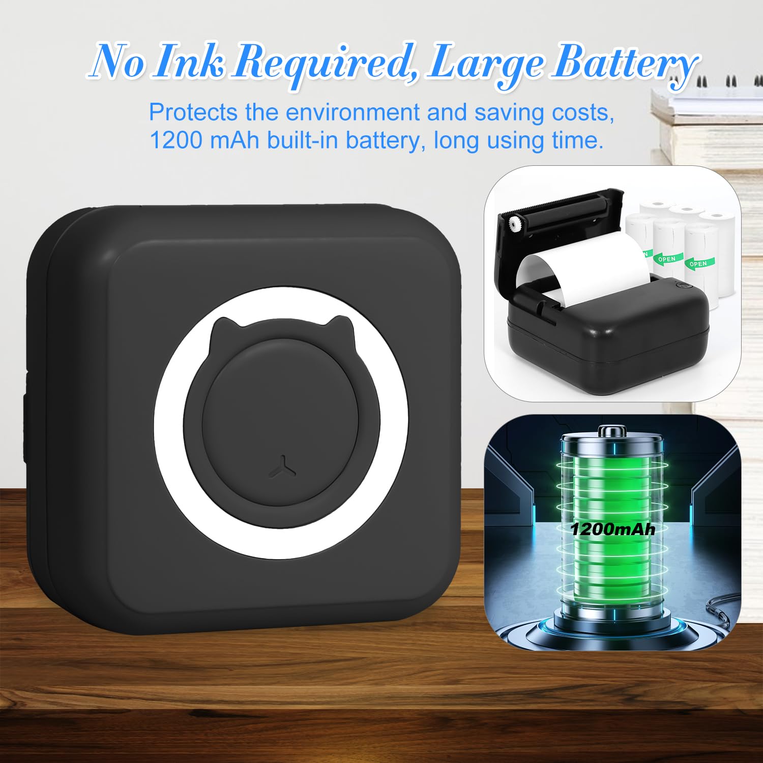KozyOne Bluetooth Thermal Printer - No Ink Needed, Includes 3 Sticker Rolls & 3 Thermal Paper Rolls | Portable Label Maker for Shipping, Organizing, Photos, Notes & To-Do Lists | Perfect for Home Office, Small Business & Craft Projects (Black)