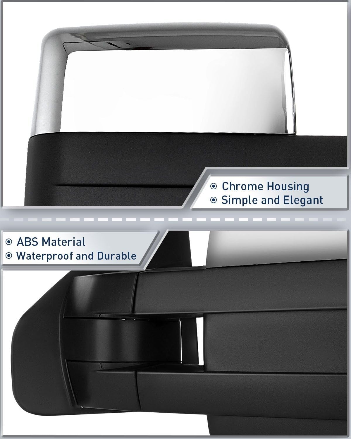 ECCPP Power Heated Towing Mirrors for 2004-2014 Ford F-150 Pickup - Left & Right Side with Turn Signal, Puddle Light & Chrome Housing (Includes Conversion Plug) | Perfect for Towing, Off-Roading & Enhanced Visibility