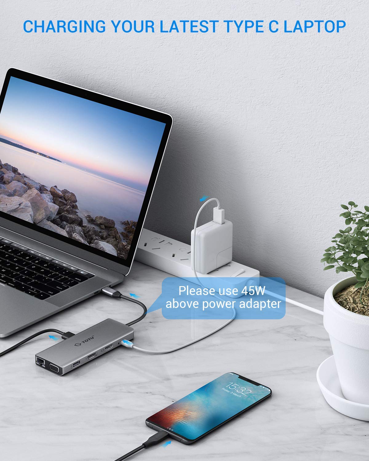 TOTU 13-in-1 USB C Hub with 4K HDMI, DP, VGA, 2 USB 3.0, 2 USB 2.0, 75W PD - Triple Display Docking Station for MacBook Pro, Windows Laptops - Perfect for Home Office, Gaming & Multi-Screen Productivity
