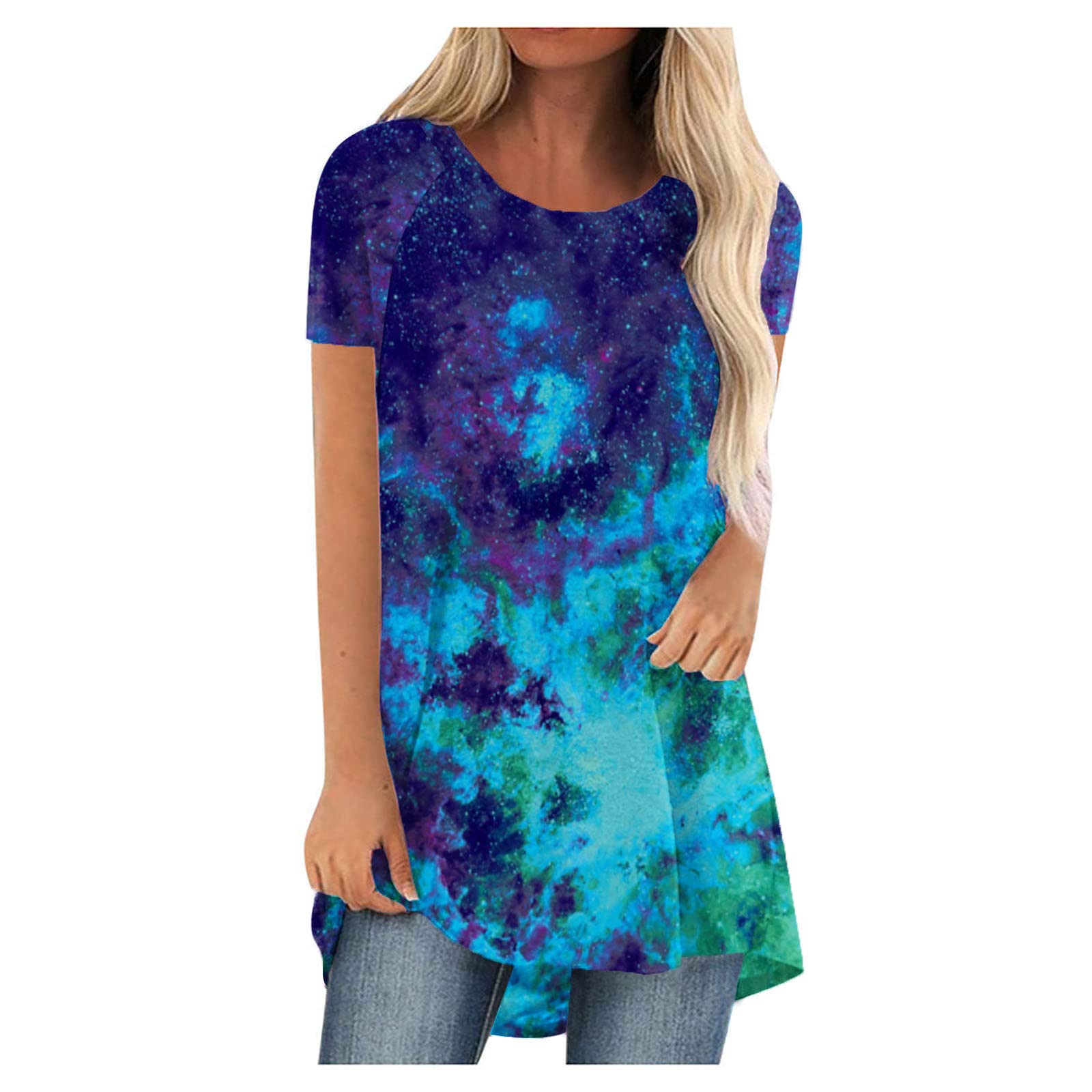 Stylish Women's Summer Tops - Fashion Round Neck Printed Short Sleeve Blouse & Casual T-Shirt | Perfect for Beach Outings, Office Wear & Summer Vacations