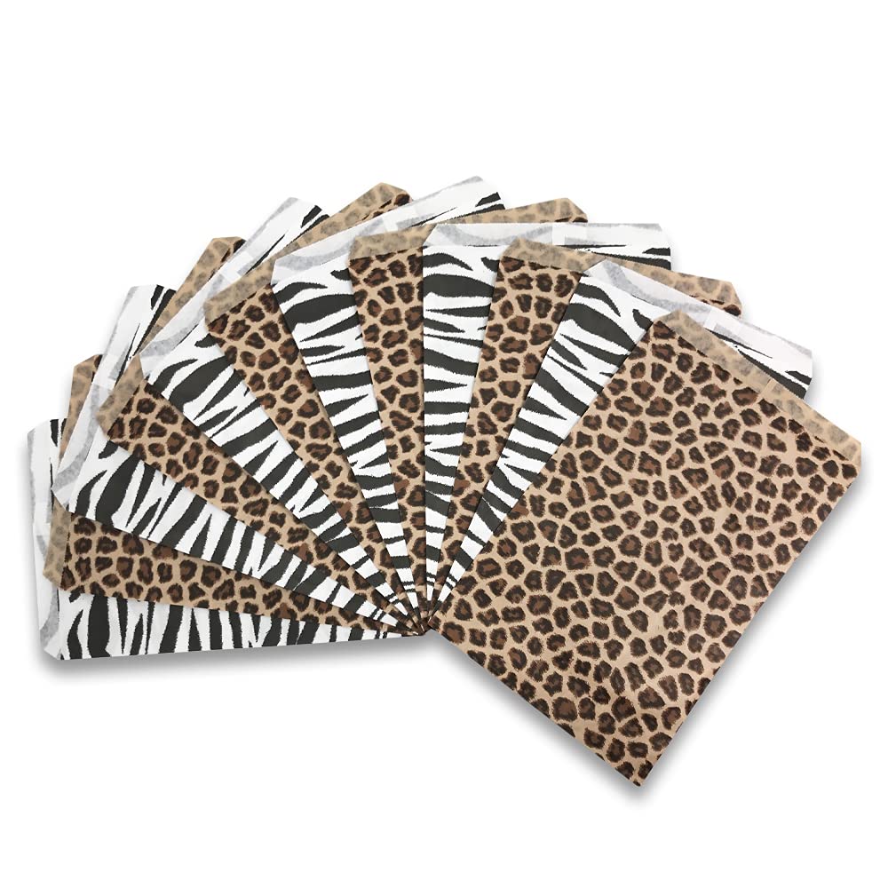 100-Pack 5x7 Inch Zebra Leopard Print Gift Bags - Premium Shopping Tote Bags for Retail, Parties & Events | Eco-Friendly Paper Bags for Boutique, Wedding Favors & Birthday Gifts