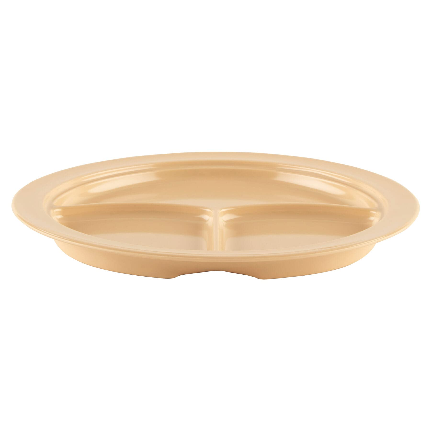 G.E.T. Heavy-Duty 3-Compartment Plastic Divided Plates, 10-Inch Deep Sided Tan Dinner Plates (Set of 12) - Perfect for School Cafeterias, Picnics, and Buffet Serving