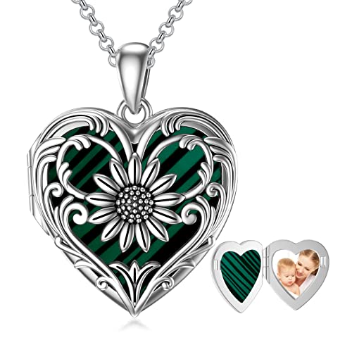 E-Malachite sunflower locket+photo