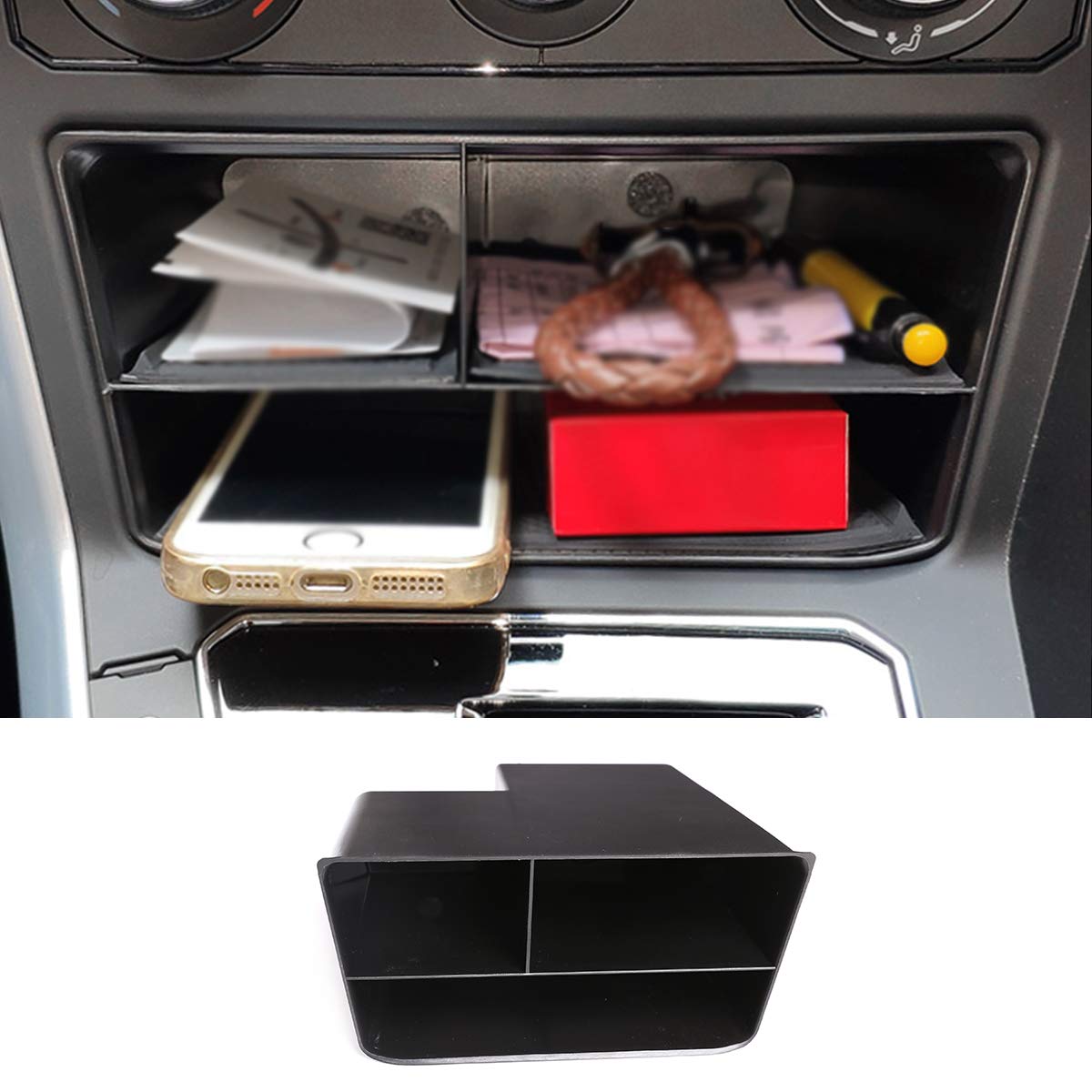 VW Polo 2018 2019 Plus GTI Car Center Console Organizer - Plastic Storage Box & Phone Holder Accessories for Enhanced Car Organization & Convenience - Perfect for Road Trips, Commuting & Daily Driving