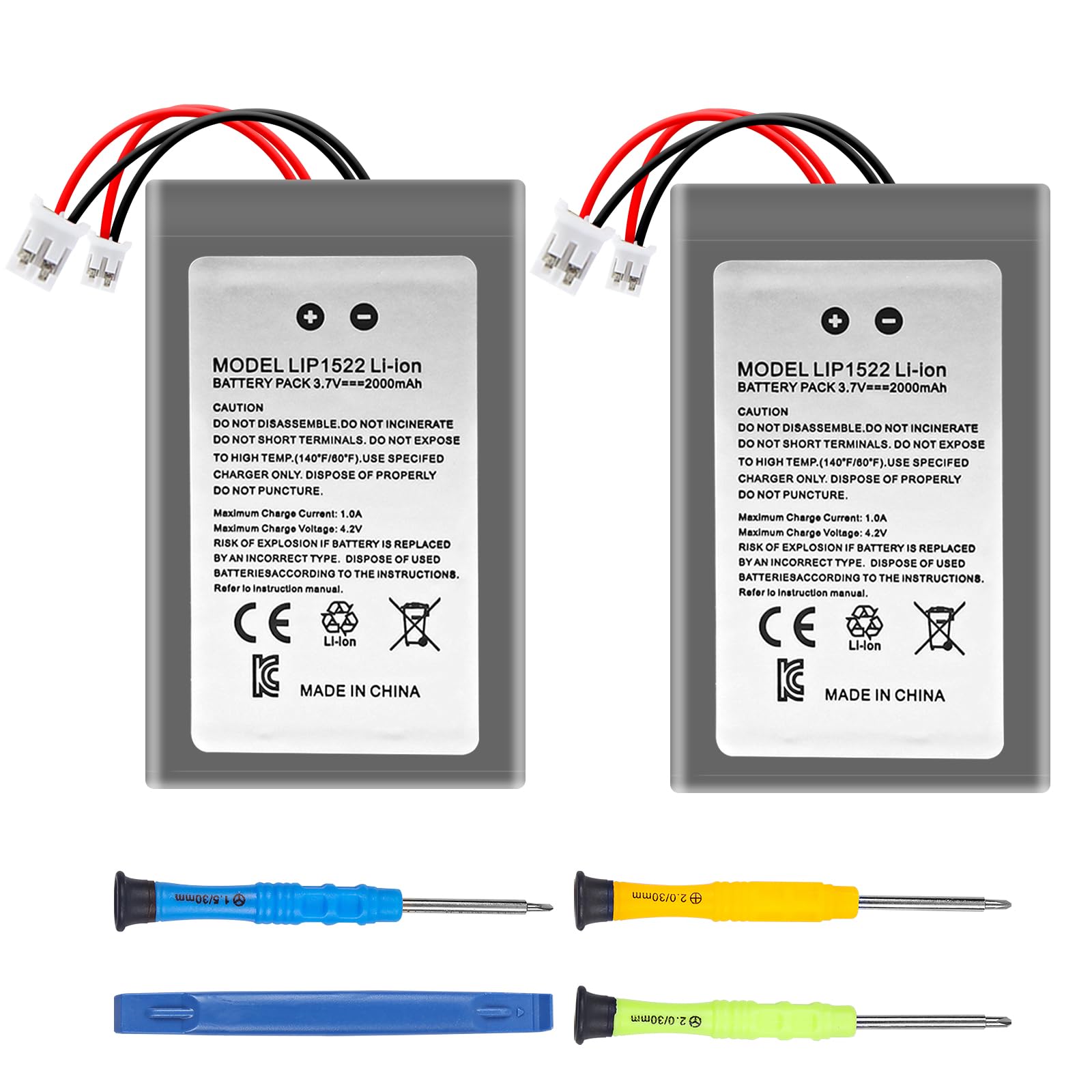 FLSTOR 2-Pack 2000mAh Replacement Batteries for PS4 Controller - Compatible with Playstation 4/PS4 Pro Dualshock 4 CUH-ZCT1E CUH-ZCT1H CUH-ZCT1U CUH-ZCT2 - Long-Lasting Gaming Power for Extended Play Sessions