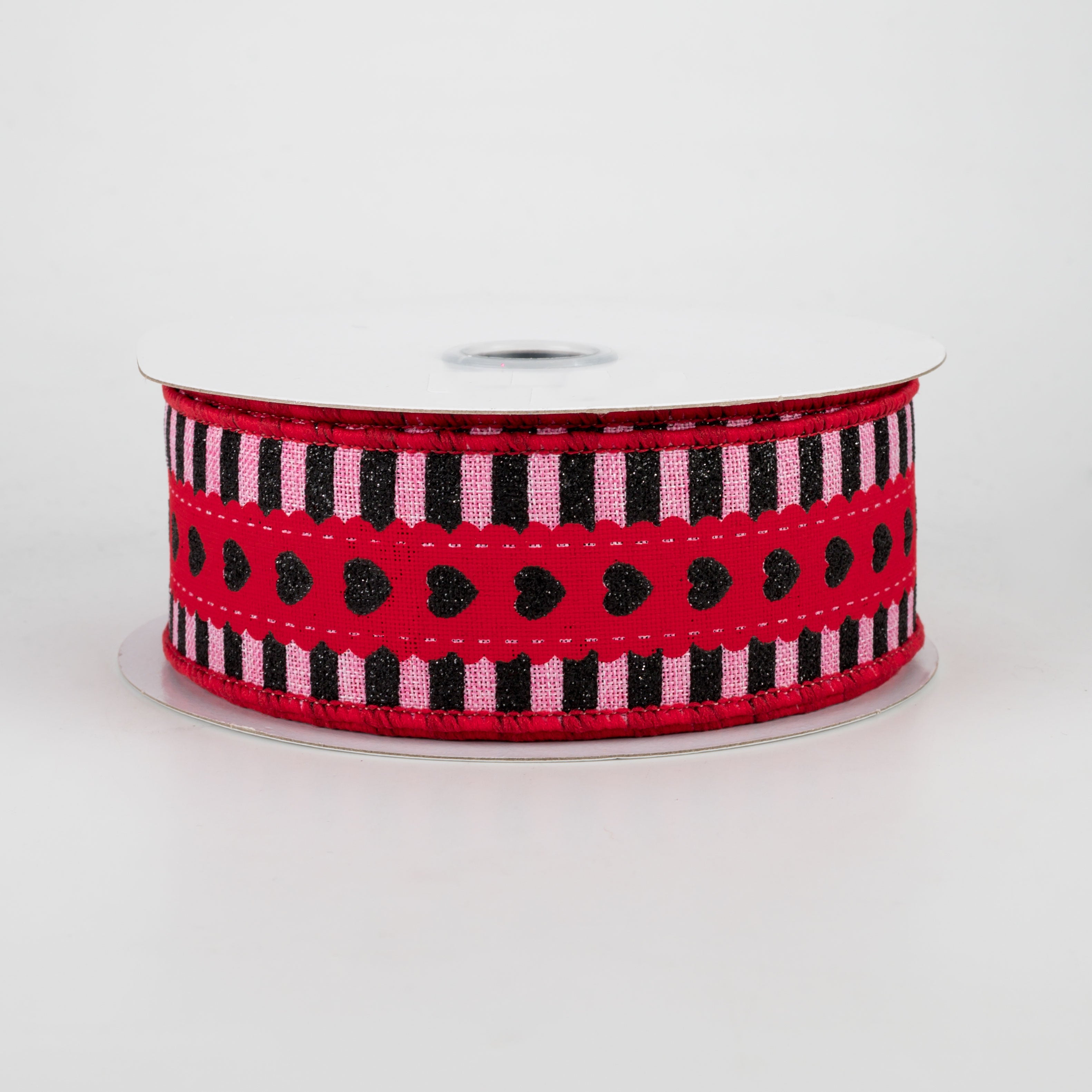 1.5 Inch Hearts & Stripes Ribbon - Pink, Red, Black (10 Yards) for Gift Wrapping, DIY Crafts, and Party Decorations
