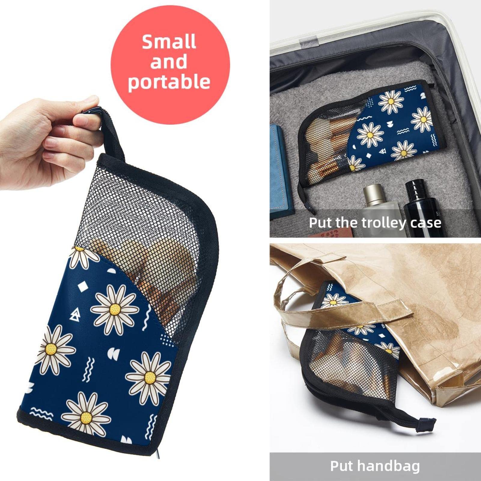 Premium 12-Piece Makeup Brush Organizer Bag - Daisy Blue Seamless Flowers Design, Portable Travel Cosmetic Brush Holder Case for Professional Makeup Artists & Beauty Enthusiasts | Perfect for Home, Travel & Salon Use