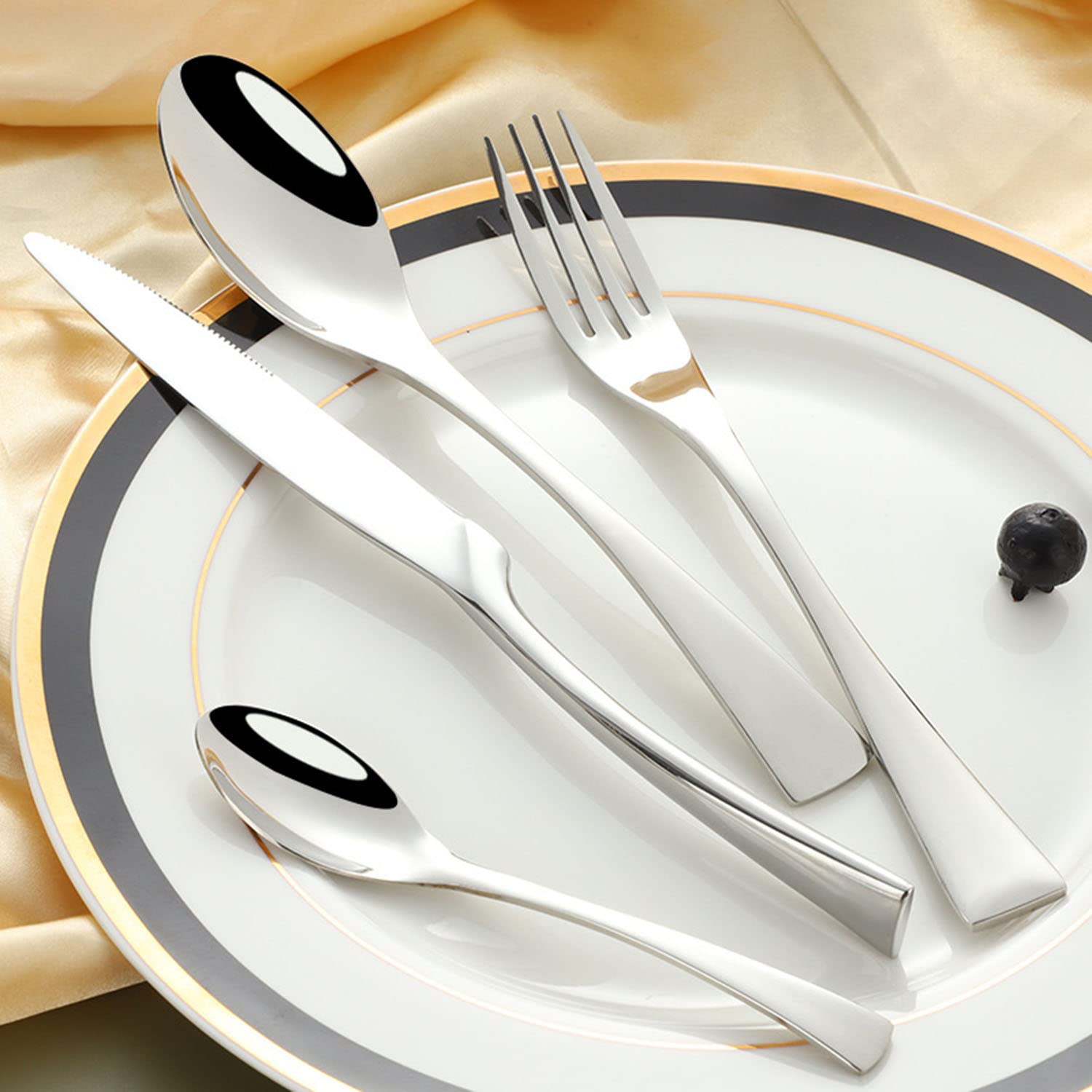 4-Piece Stainless Steel Silverware Set - Elegant Flatware for Wedding Gifts, Home Kitchen & Restaurant Use | Knife, Fork & Spoon Utensil Set for Everyday Dining & Special Occasions