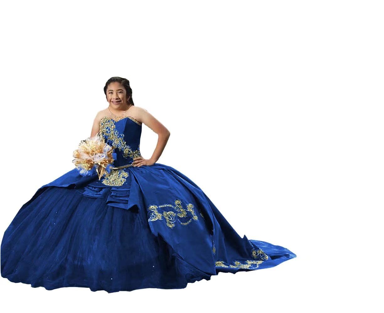 Gold Embroidered Beaded Quinceanera Dresses for Damas | Plus Size Ball Gown Prom Sweet 16 Dress for Women 2025 | Perfect for Quinceañeras, Proms, and Formal Events