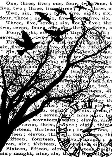 Script, Clock, Bird, Cage, Music, Tree Themed Cling Rubber Stamp Set for Mixed Media, Junk Journal, Card Making & Scrapbooking - Includes 3 White Cardstock - Perfect for DIY Crafts, Handmade Cards & Creative Art Projects
