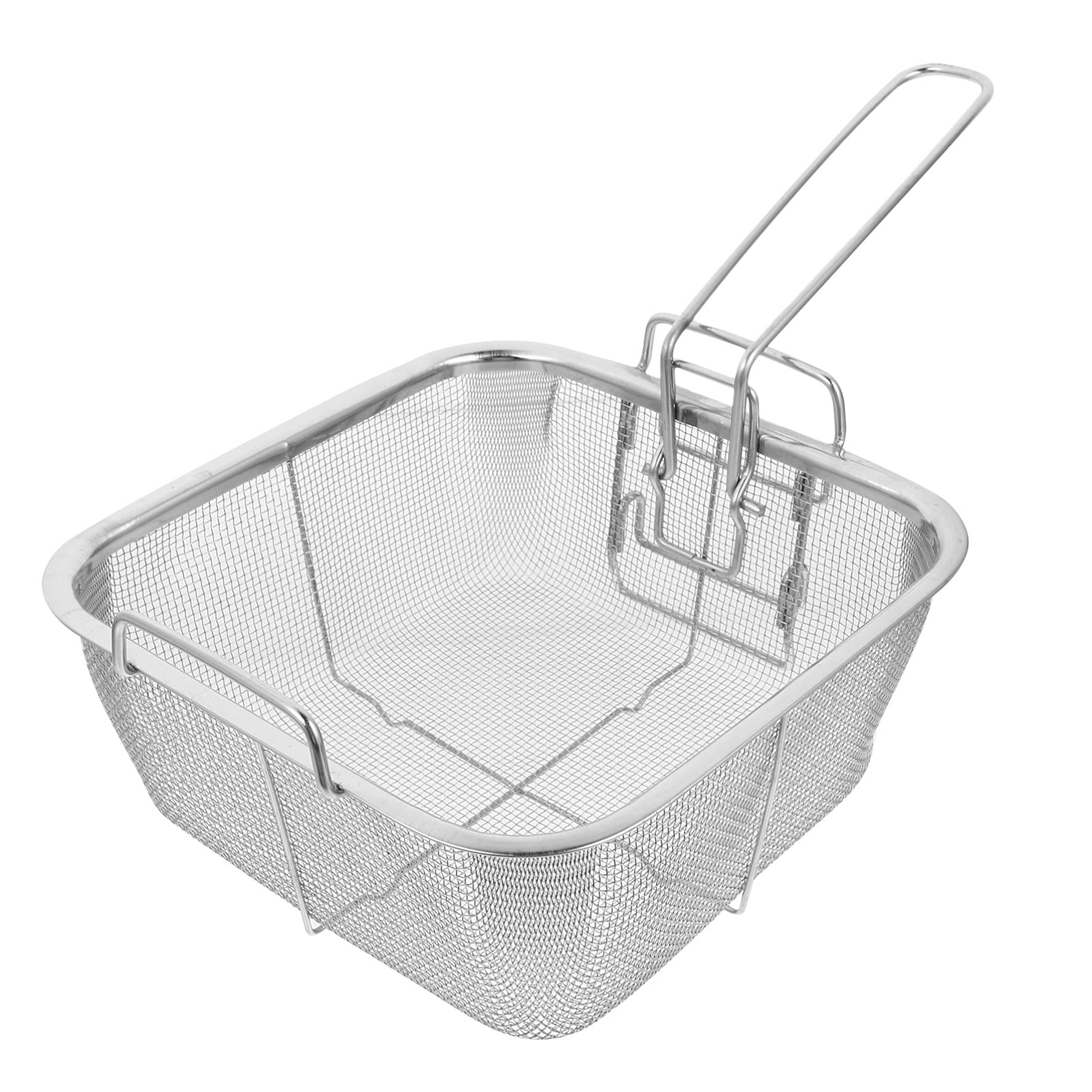 DOITOOL Stainless Steel Deep Fry Basket - Round Wire Mesh French Fry Basket with Folding Handle for Kitchen, Perfect for Frying Chips, Chicken Wings, and Donuts - Ideal for Home Cooking and Restaurant Use