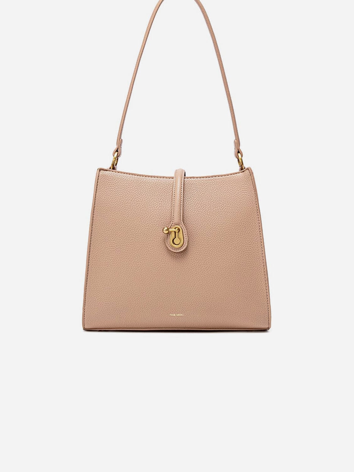 Vegan Leather Shoulder Bag for Women - Lock Design, Latte Pebbled Texture | Stylish Crossbody Purse for Work, Travel & Everyday Use