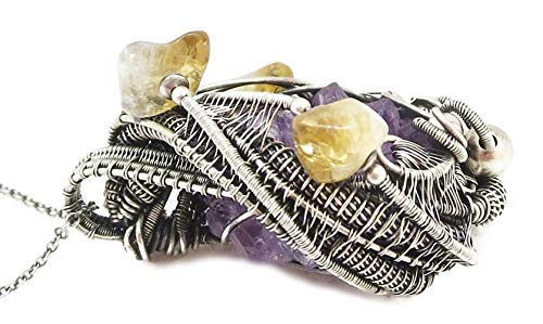 Natural Amethyst Stalactite Druzy Pendant with Citrine Accents - Sterling Silver Wire Wrapped Jewelry for Women - Perfect for Spiritual Healing, Meditation & Boho Fashion
