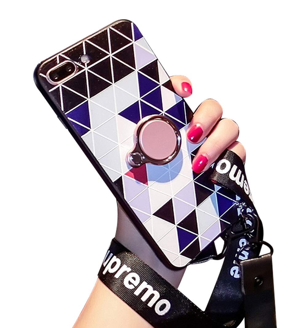 BONTOUJOUR iPhone 7/iPhone 8 Case - Fashion Luxury Geometric Phone Case for Women, Soft TPU Protective Cover with Ring Holder & Wrist Strap, Magnetic Car Mount Compatible - Perfect for Daily Use, Travel & Work