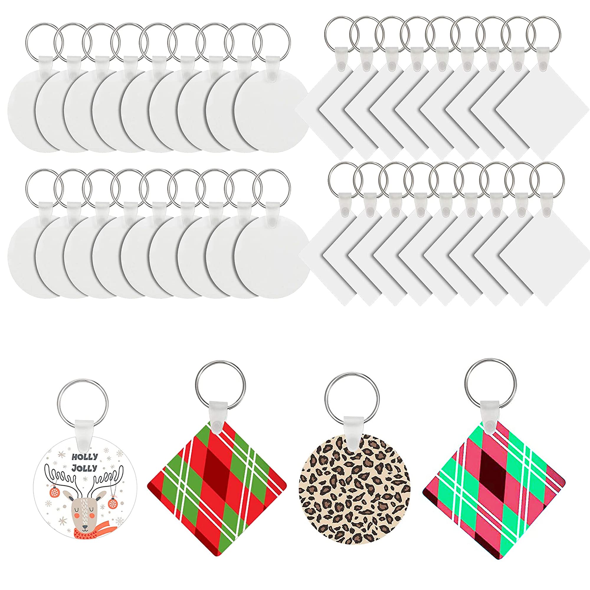 Allazone Sublimation Blanks Keychains - Double-Sided Heat Transfer Keychains for DIY Crafting, 40 PCS with 2 Shapes, Perfect for Personalized Gifts and Promotional Items