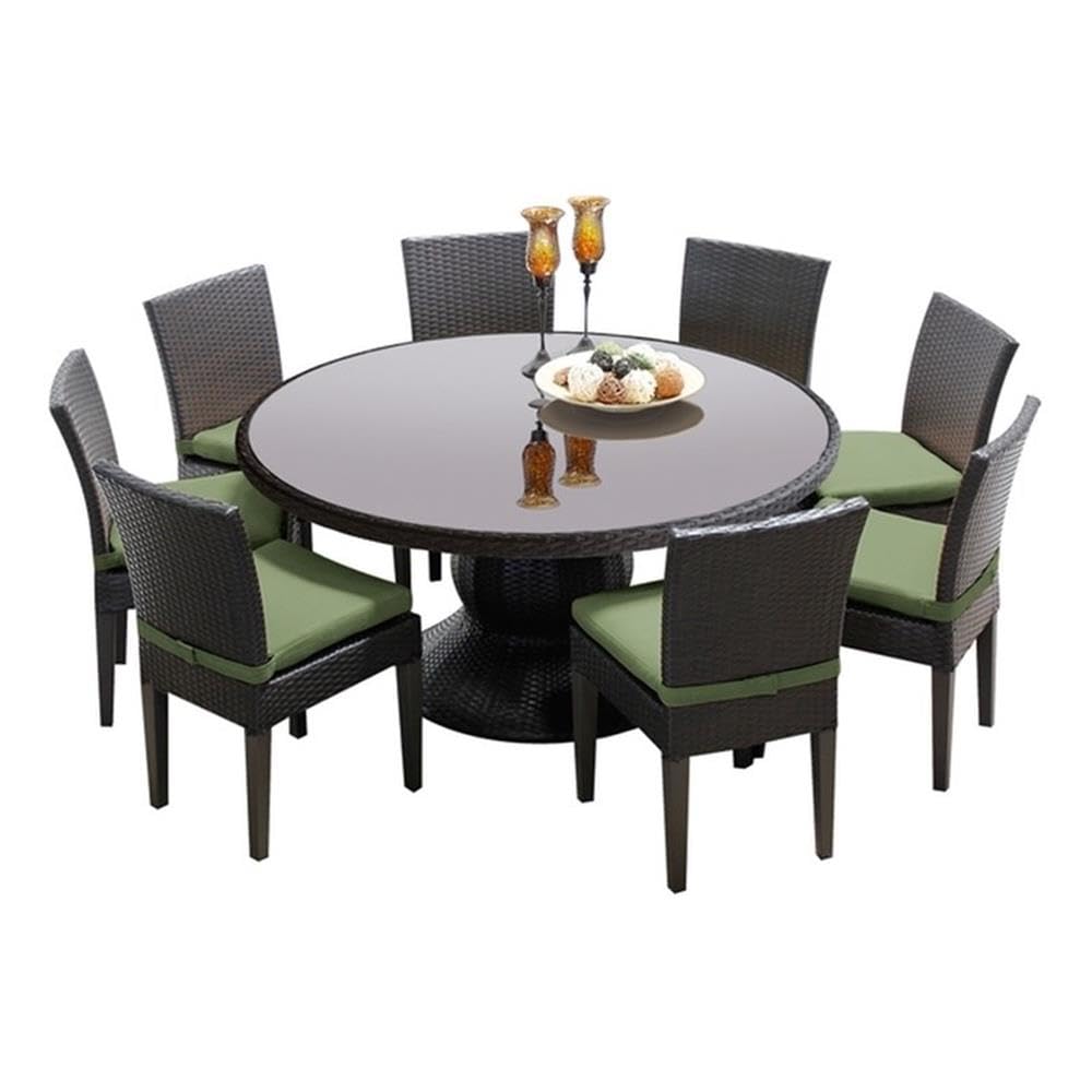 TK Classics Belle 60 Inch Outdoor Patio Dining Table Set with 8 Armless Chairs in Cilantro Green - Perfect for Garden, Backyard, Poolside & Alfresco Dining